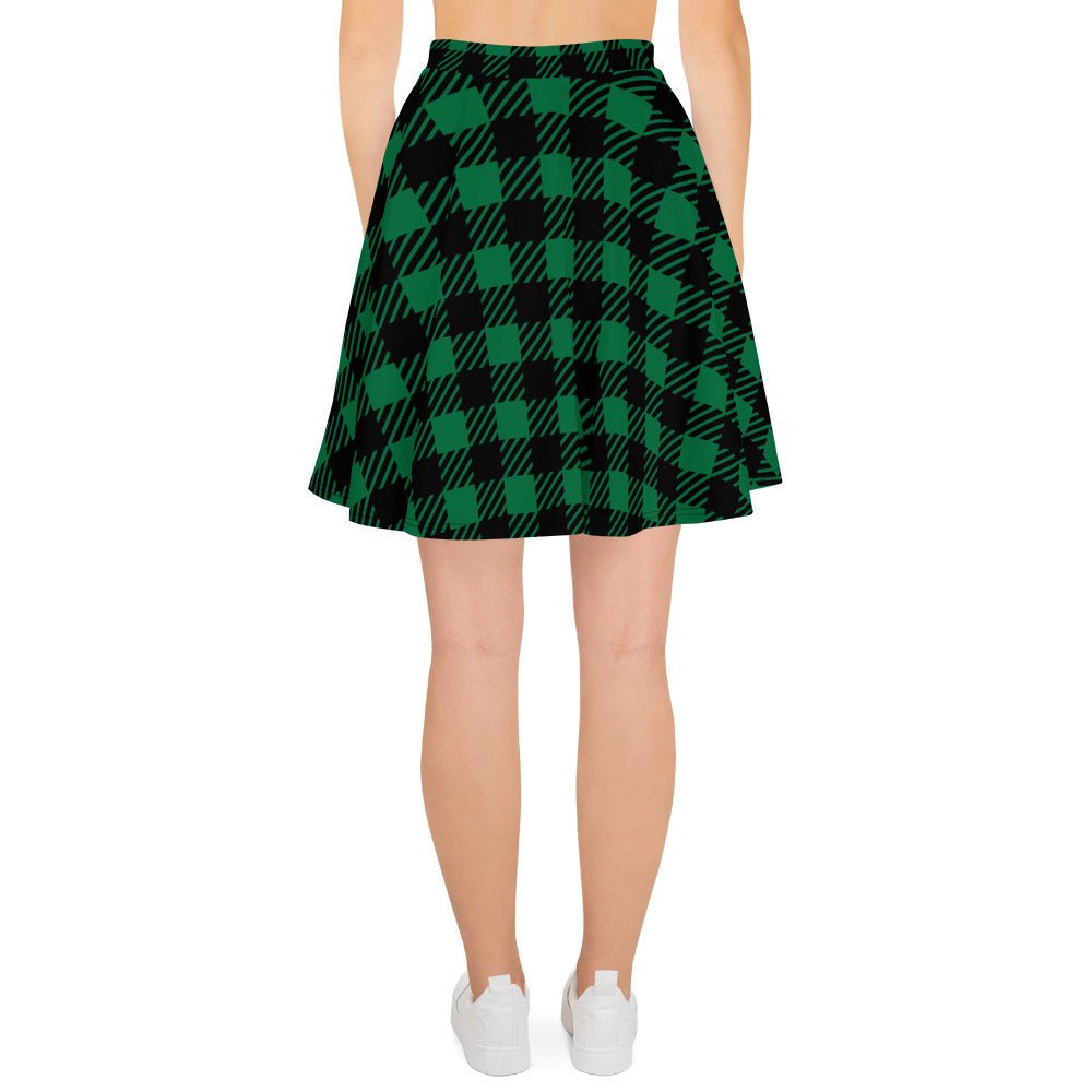 Women's skater skirt, Green and black color skirt, Geometric skater skirt, Cut & sew sublimation skirt, skater skirt for summer and spring - PratSN