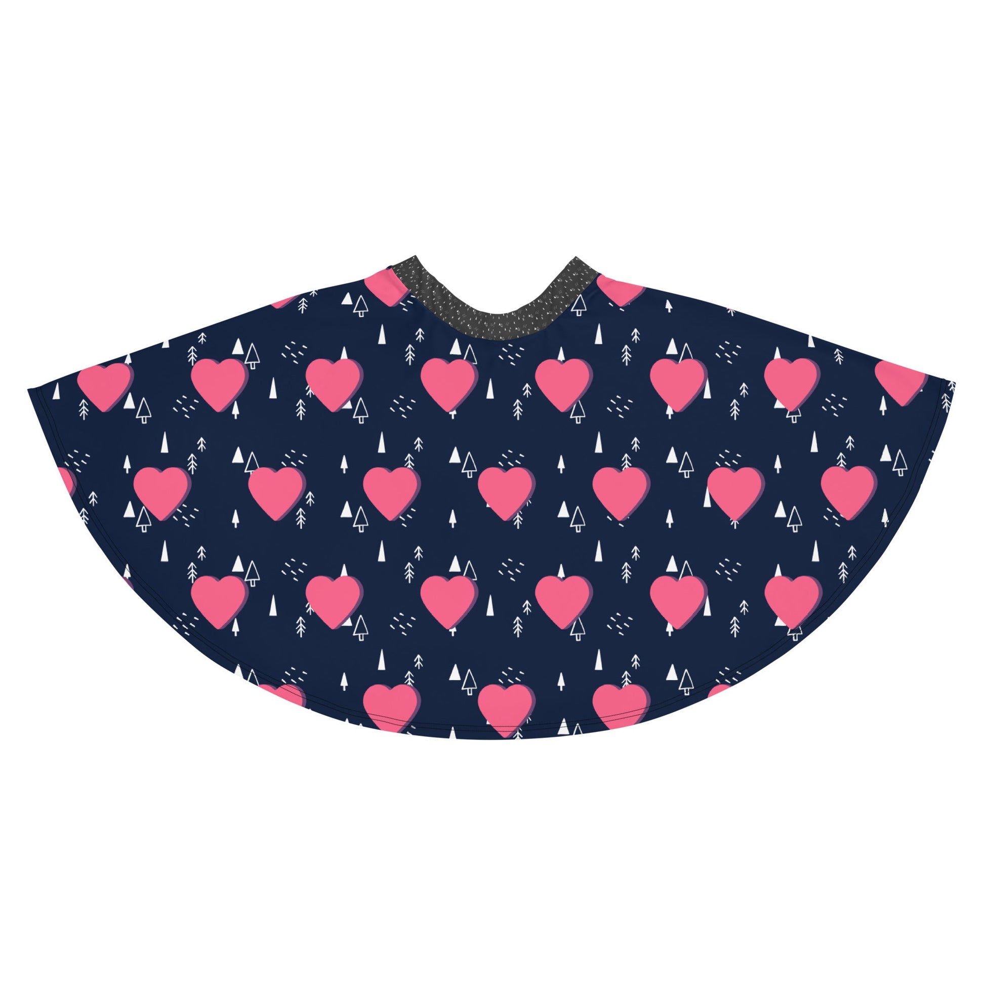 Women's skater skirt, Navy and pink color skirt, Love patterns - Hearts skirt, Festive pattern cut & sew sublimation, Summer special skirt skirt - PratSN