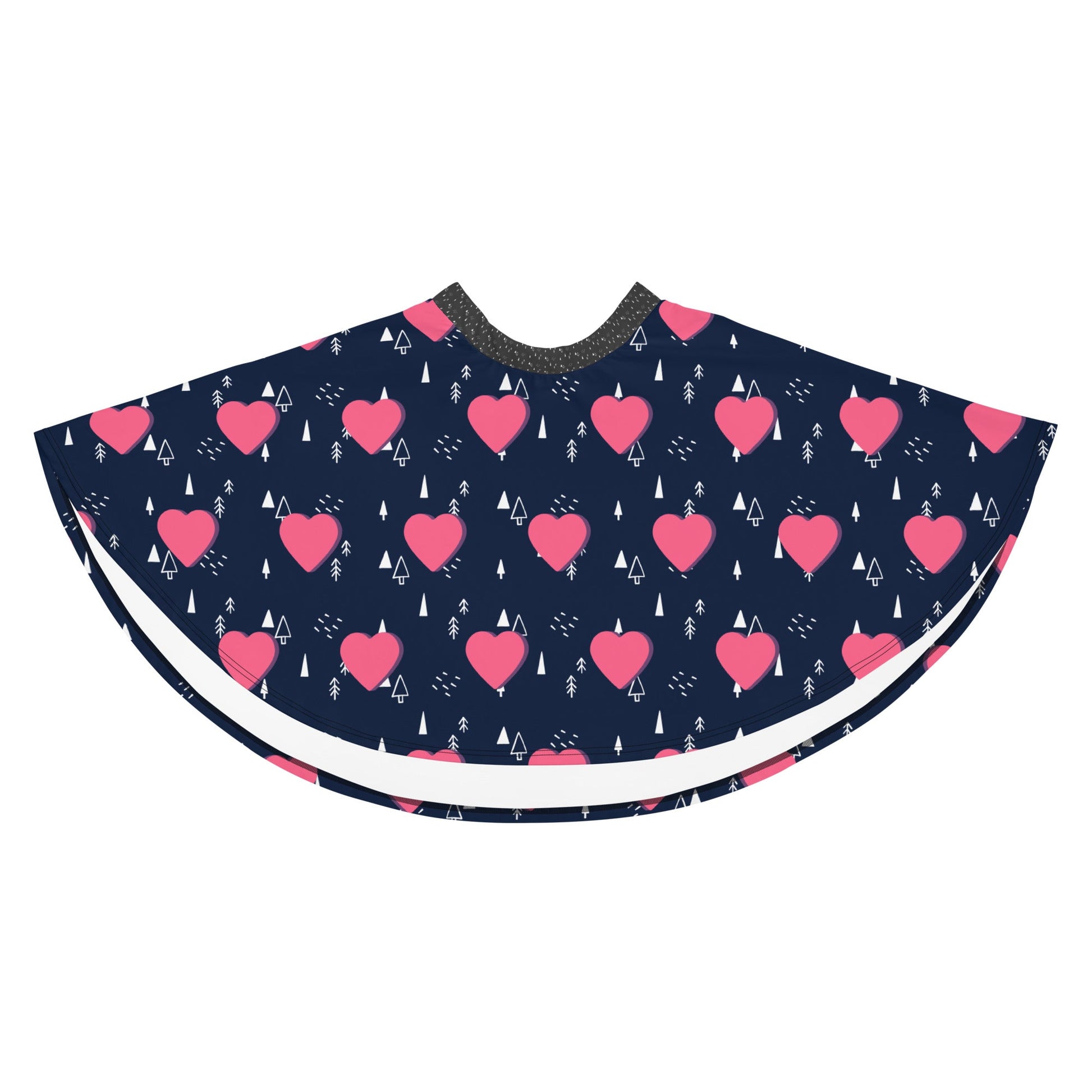 Women's skater skirt, Navy and pink color skirt, Love patterns - Hearts skirt, Festive pattern cut & sew sublimation, Summer special skirt skirt - PratSN