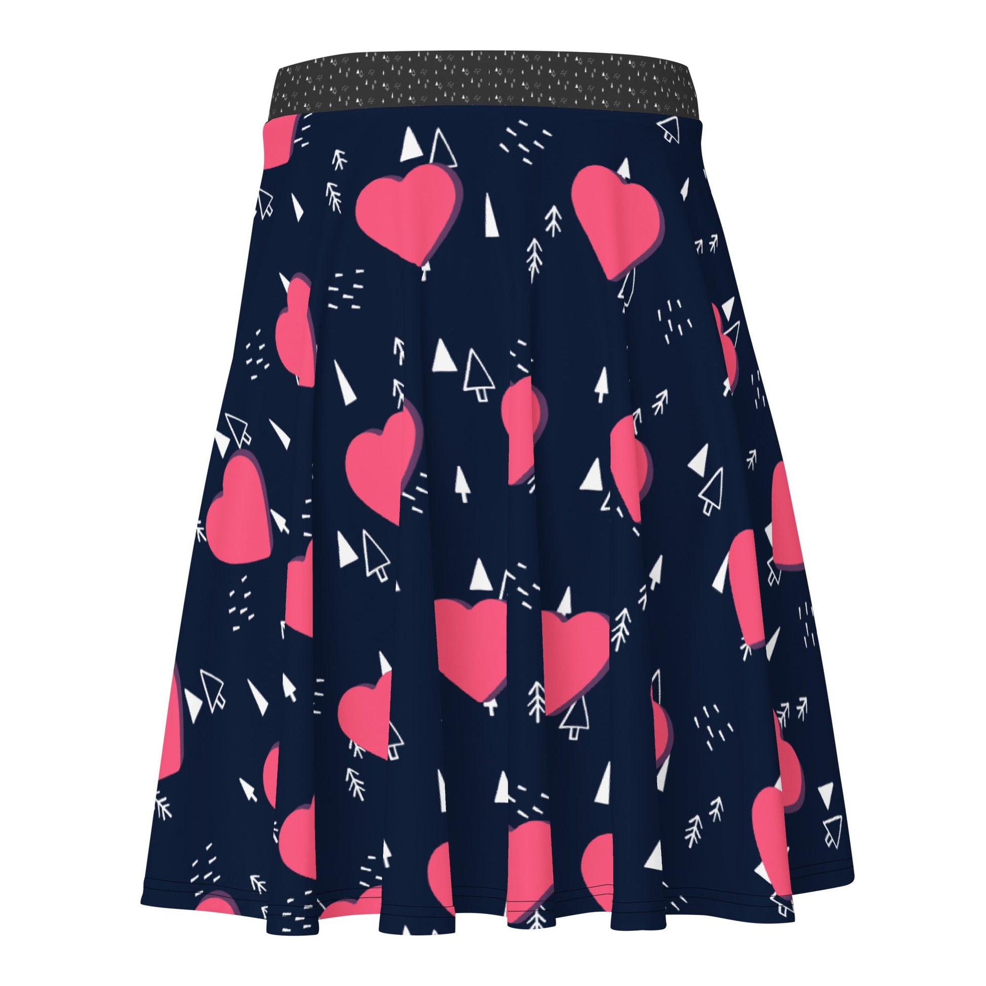 Women's skater skirt, Navy and pink color skirt, Love patterns - Hearts skirt, Festive pattern cut & sew sublimation, Summer special skirt skirt - PratSN