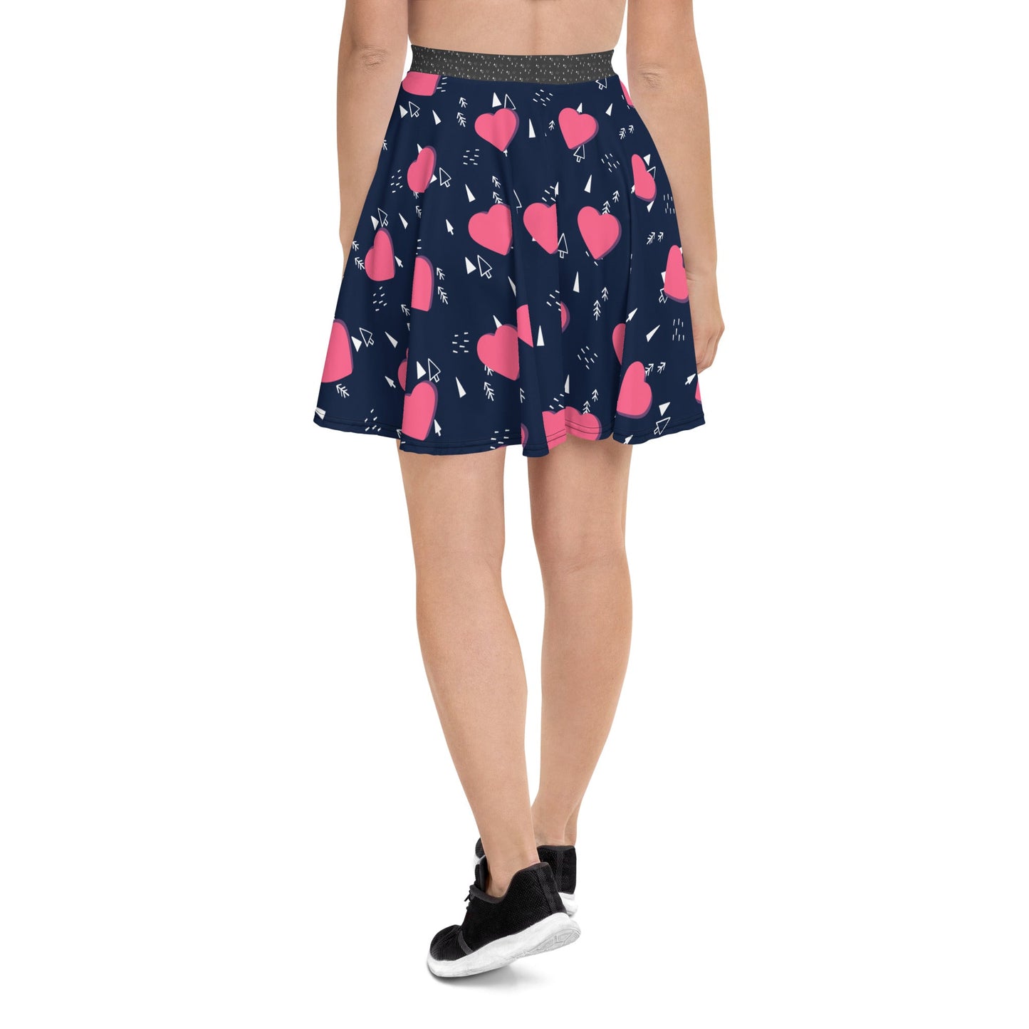Women's skater skirt, Navy and pink color skirt, Love patterns - Hearts skirt, Festive pattern cut & sew sublimation, Summer special skirt skirt - PratSN