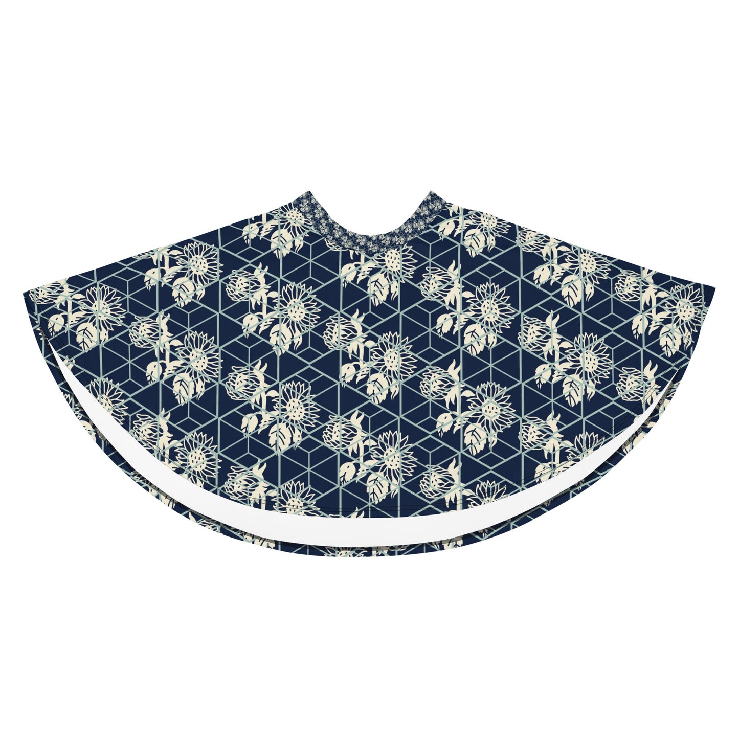 Women's skater skirt, Navy color skirt, Blooming and geometric pattern skater skirt, Cut & sew sublimation skirt, skater skirt for summer and spring - PratSN