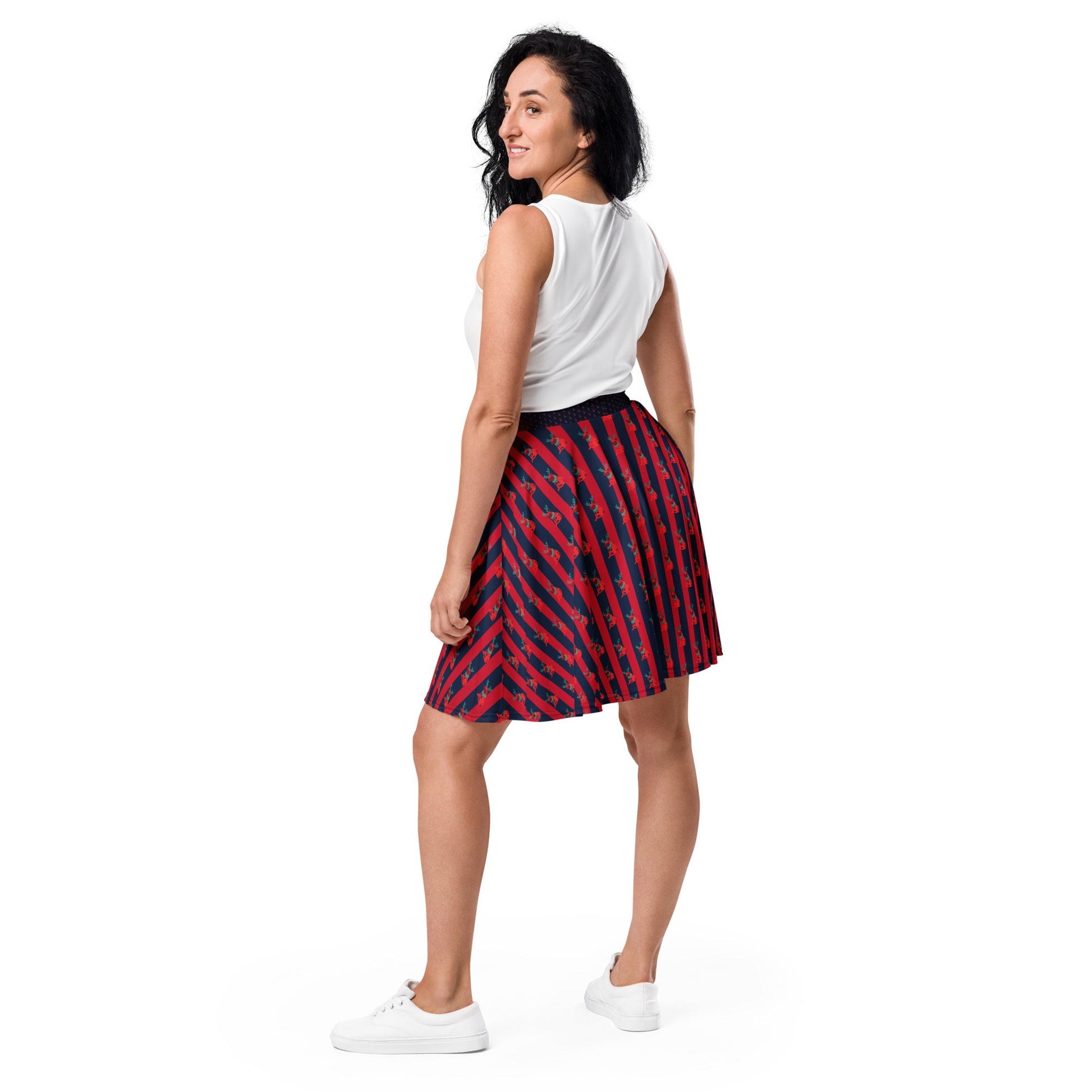 Women's skater skirt, Navy color skirt, Festive pattern skater skirt, Cut & sew sublimation skirt, skater skirt for summer and spring festivals - PratSN