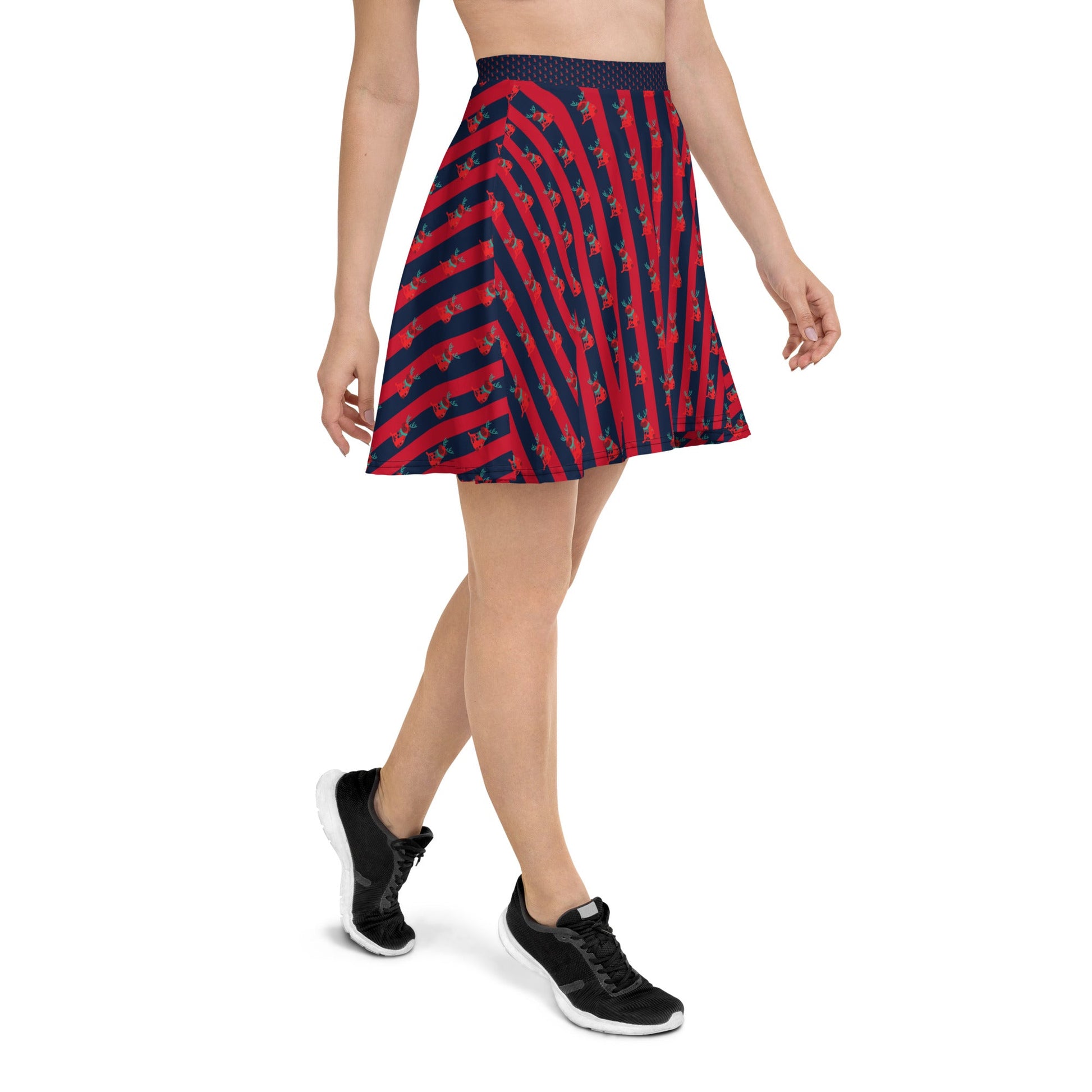 Women's skater skirt, Navy color skirt, Festive pattern skater skirt, Cut & sew sublimation skirt, skater skirt for summer and spring festivals - PratSN