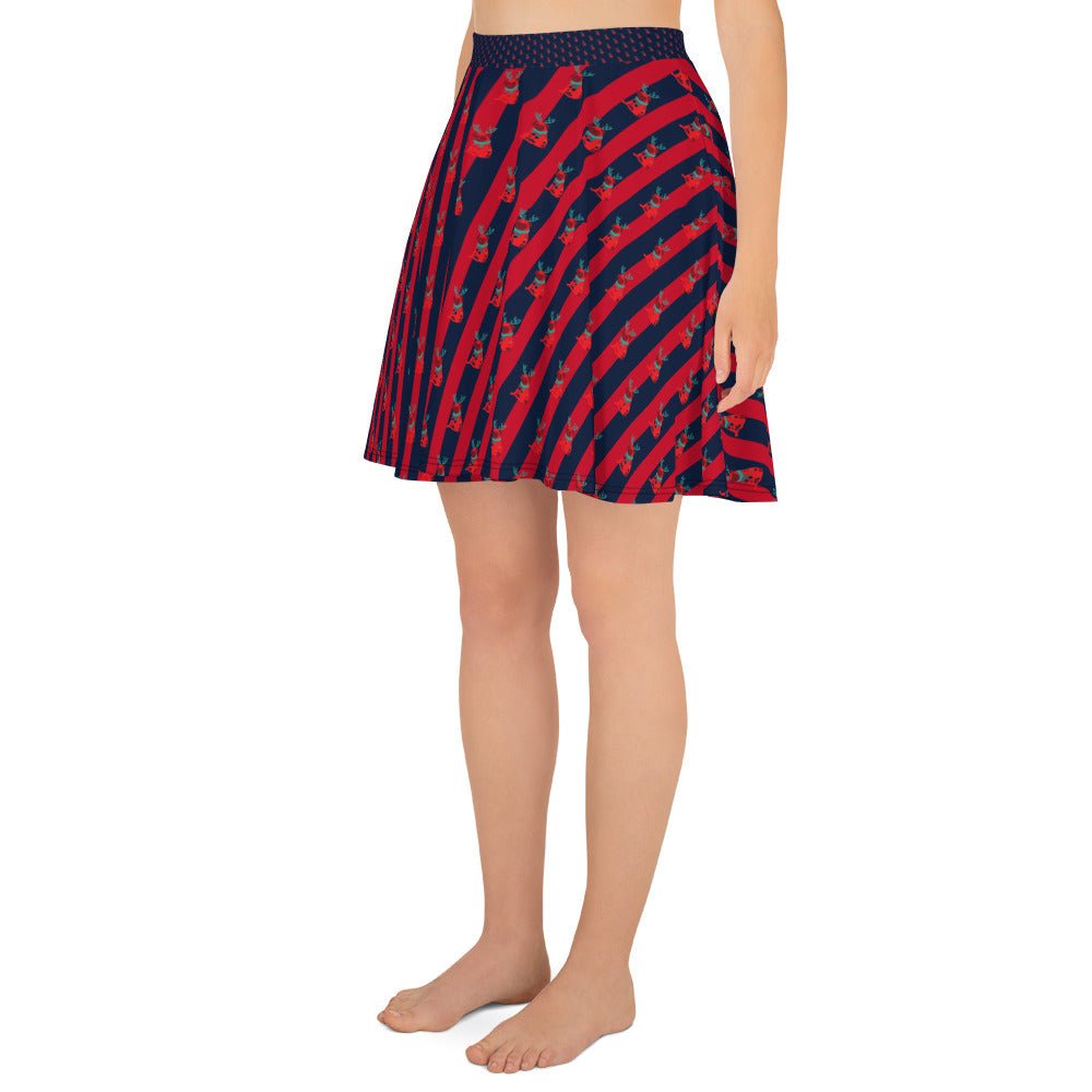 Women's skater skirt, Navy color skirt, Festive pattern skater skirt, Cut & sew sublimation skirt, skater skirt for summer and spring festivals - PratSN