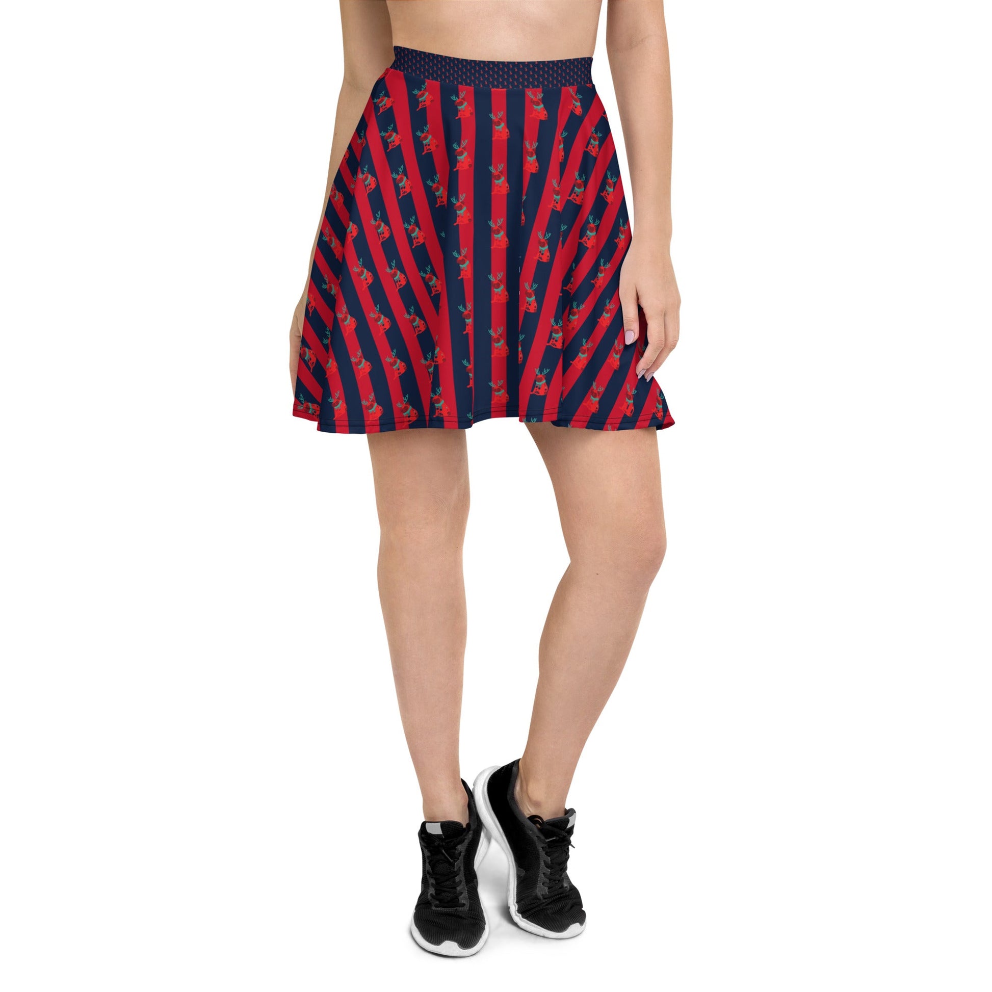 Women's skater skirt, Navy color skirt, Festive pattern skater skirt, Cut & sew sublimation skirt, skater skirt for summer and spring festivals - PratSN
