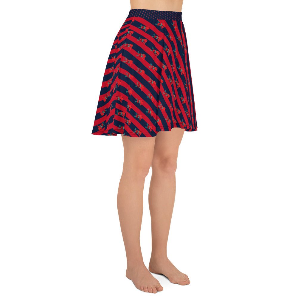 Women's skater skirt, Navy color skirt, Festive pattern skater skirt, Cut & sew sublimation skirt, skater skirt for summer and spring festivals - PratSN