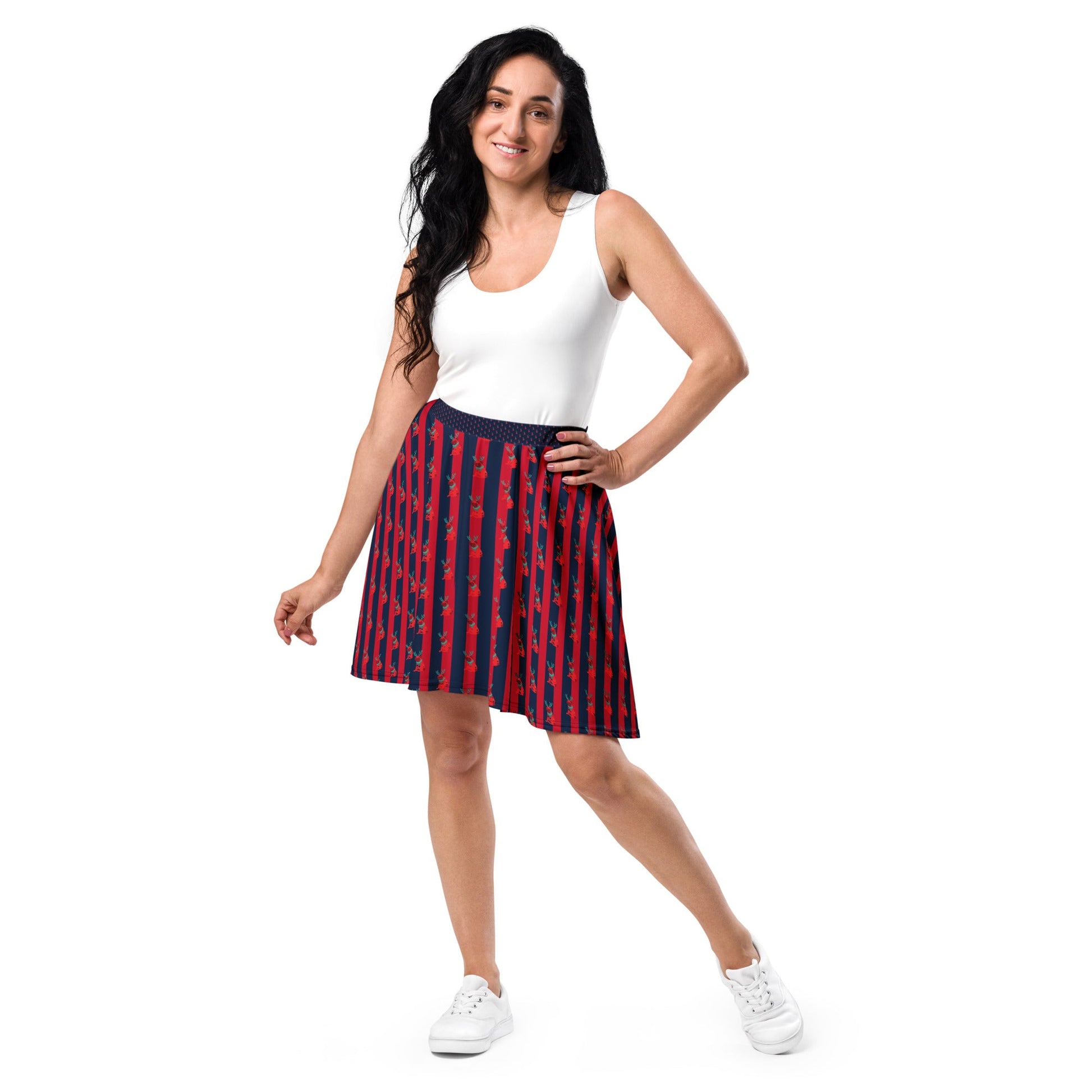 Women's skater skirt, Navy color skirt, Festive pattern skater skirt, Cut & sew sublimation skirt, skater skirt for summer and spring festivals - PratSN
