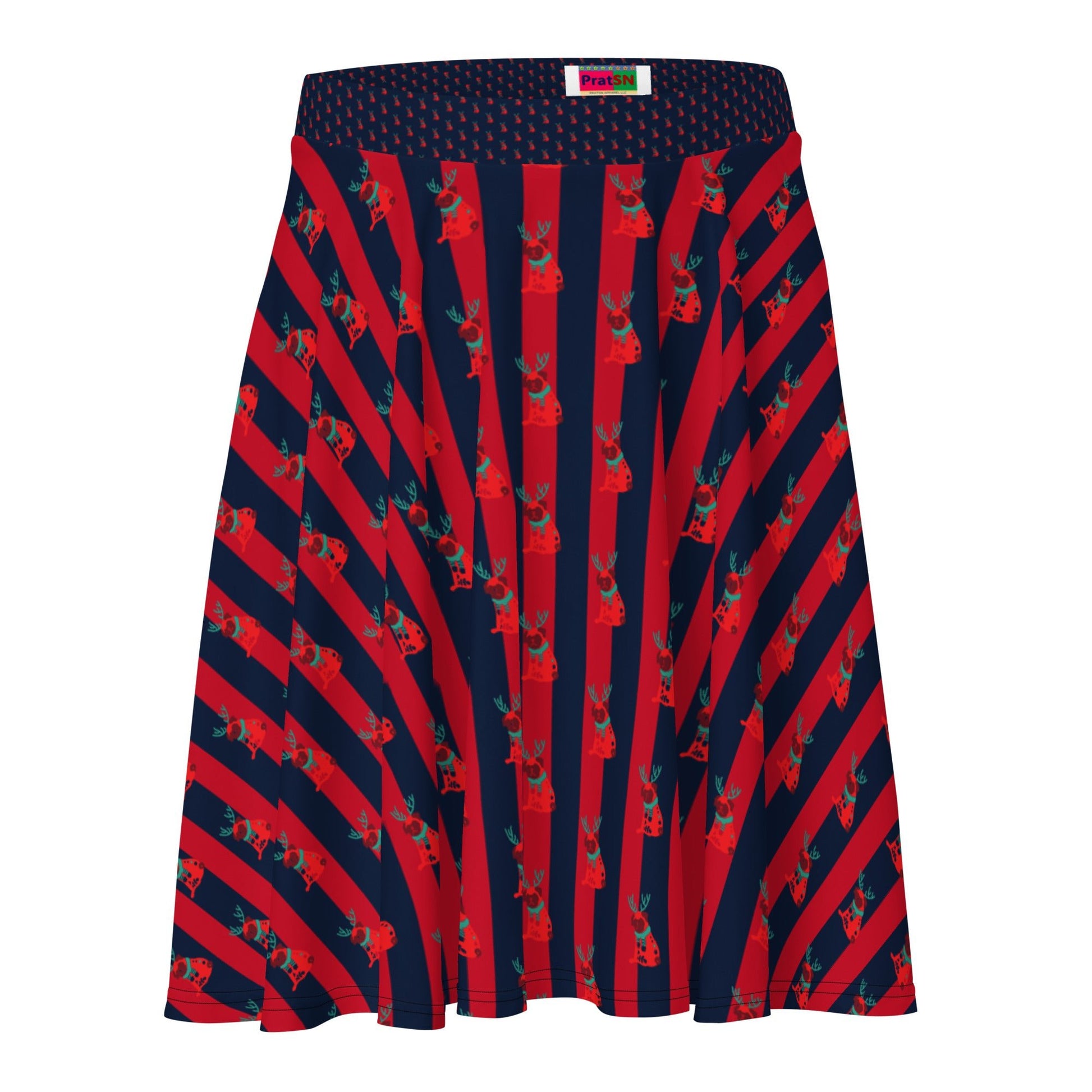 Women's skater skirt, Navy color skirt, Festive pattern skater skirt, Cut & sew sublimation skirt, skater skirt for summer and spring festivals - PratSN