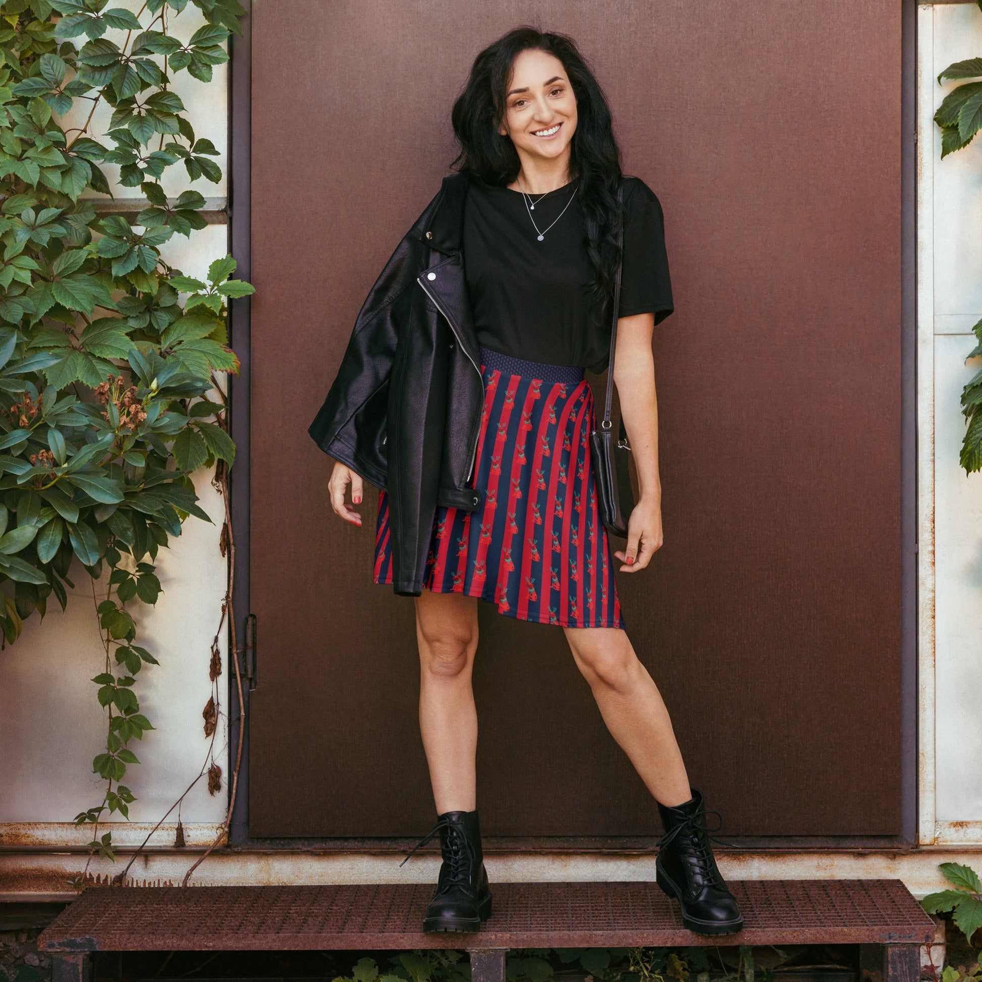 Women's skater skirt, Navy color skirt, Festive pattern skater skirt, Cut & sew sublimation skirt, skater skirt for summer and spring festivals - PratSN