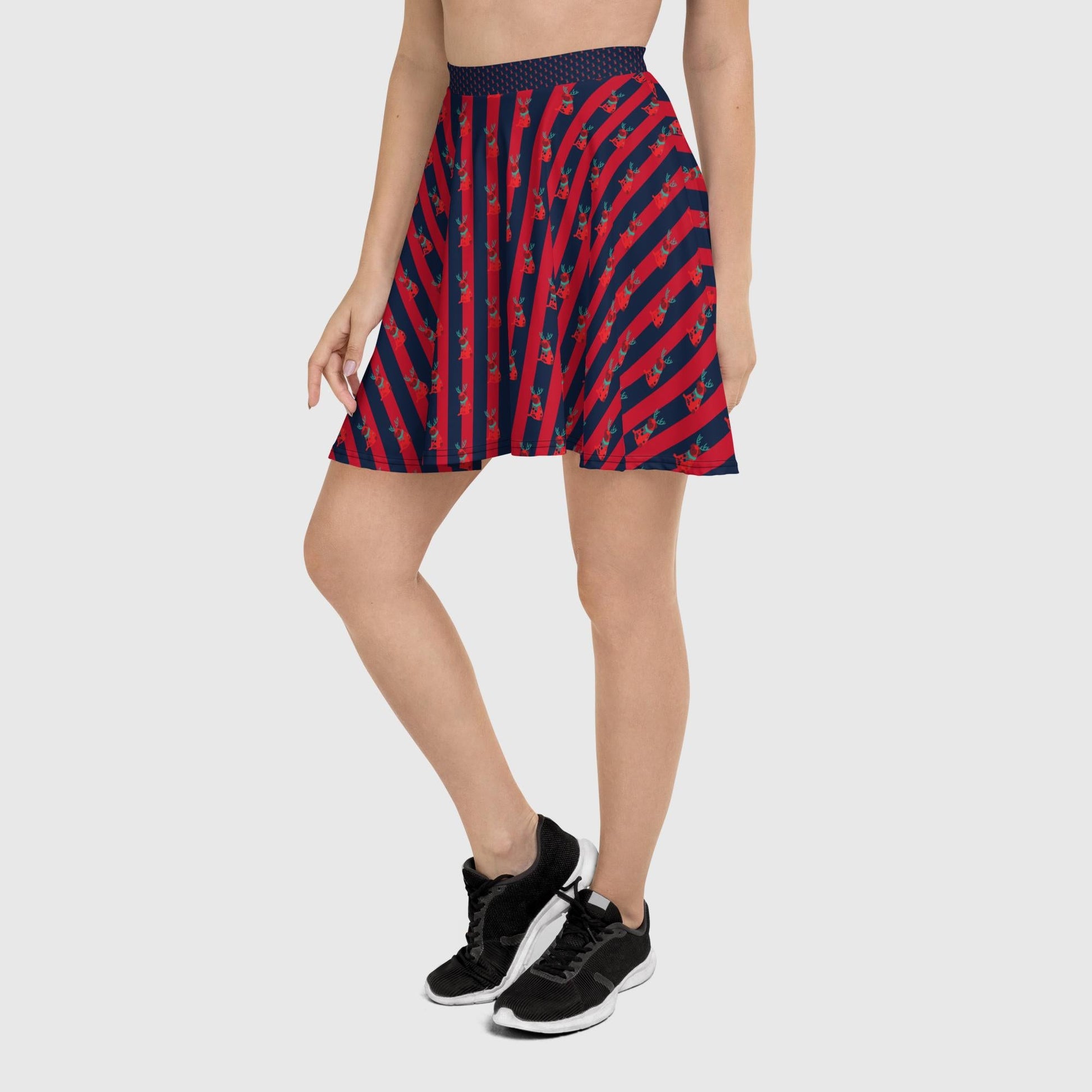 Women's skater skirt, Navy color skirt, Festive pattern skater skirt, Cut & sew sublimation skirt, skater skirt for summer and spring festivals - PratSN