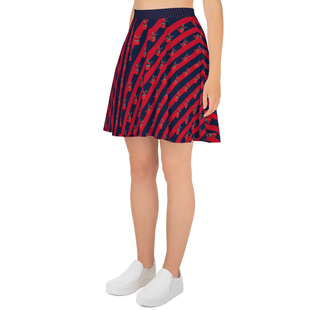 Women's skater skirt, Navy color skirt, Festive pattern skater skirt, Cut & sew sublimation skirt, skater skirt for summer and spring festivals - PratSN