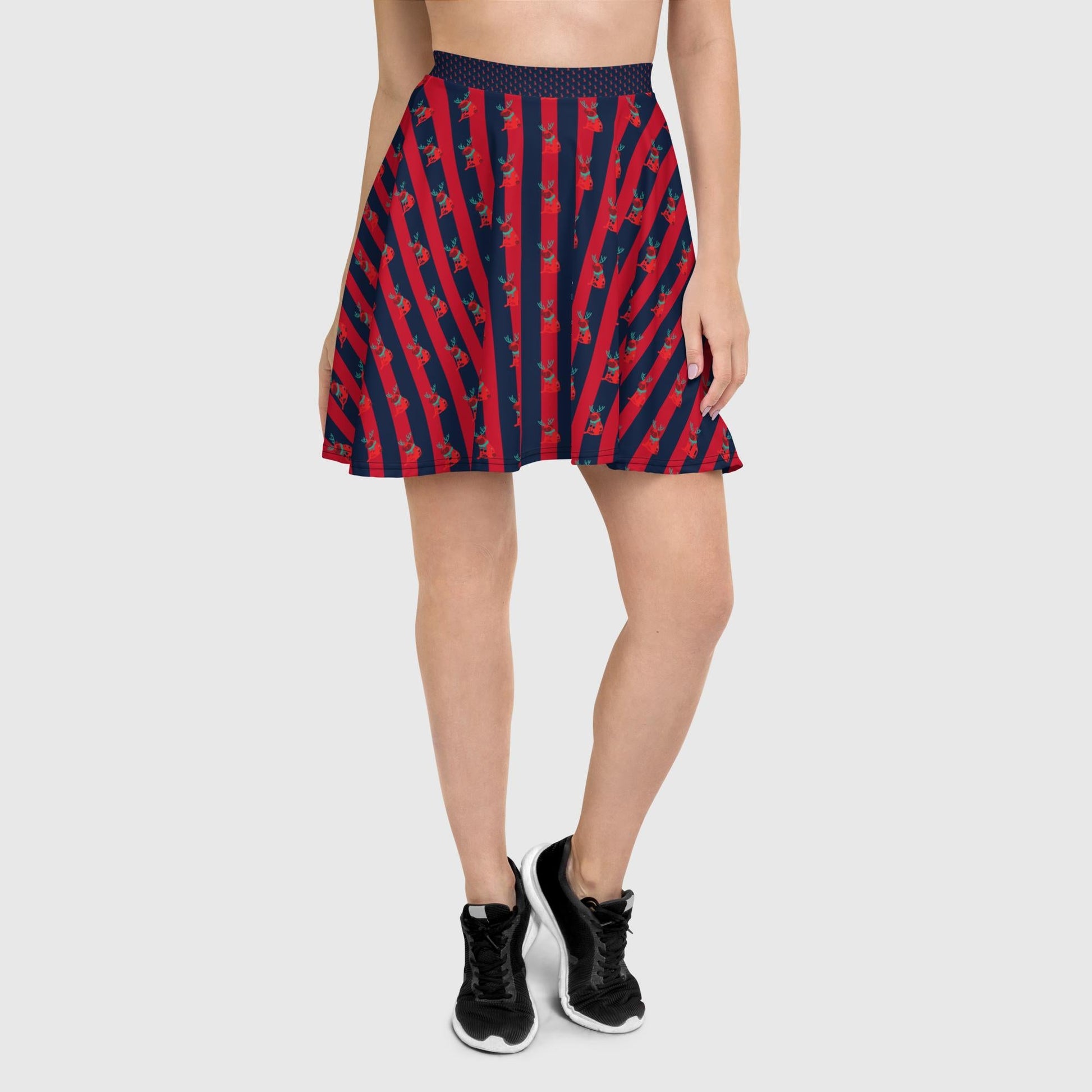 Women's skater skirt, Navy color skirt, Festive pattern skater skirt, Cut & sew sublimation skirt, skater skirt for summer and spring festivals - PratSN