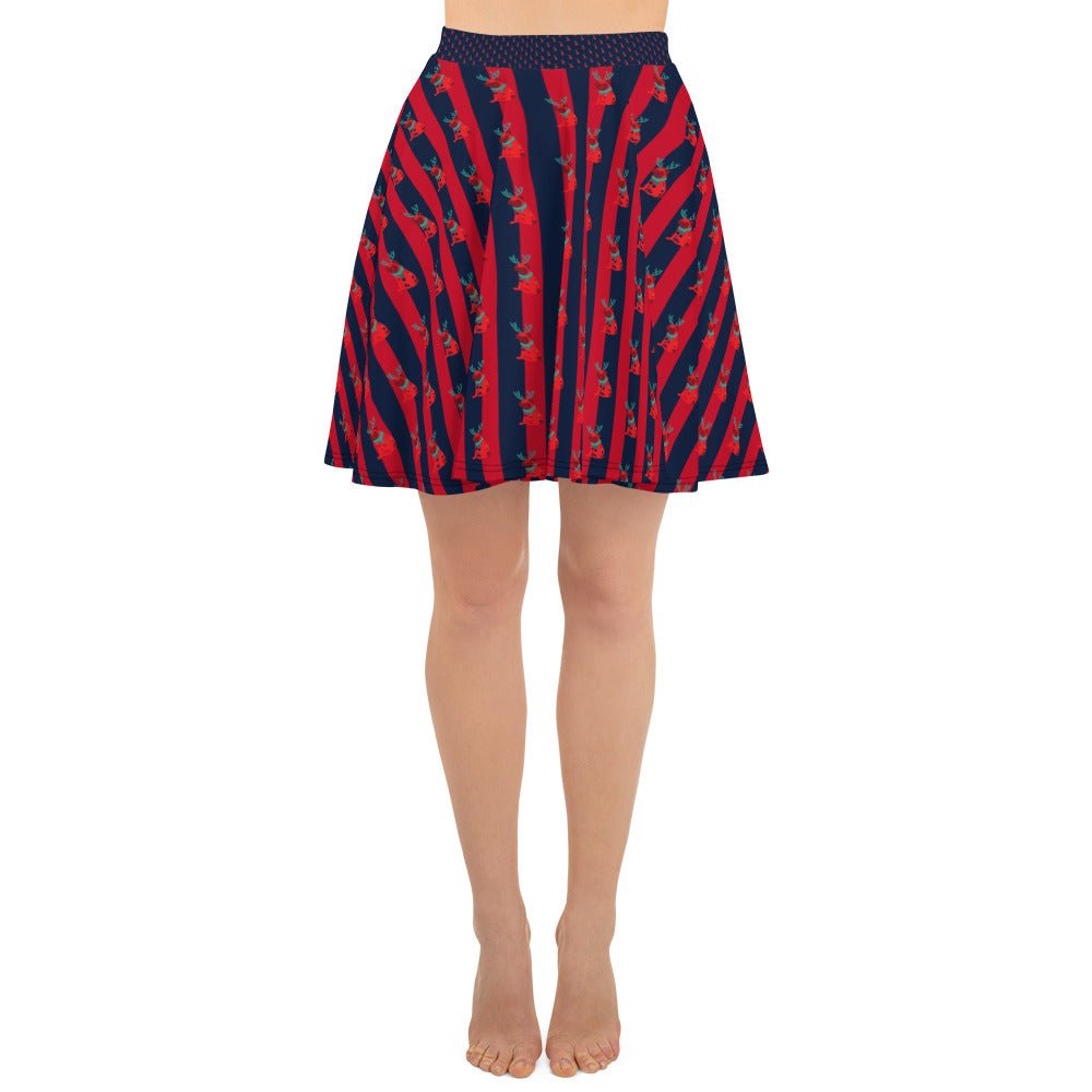 Women's skater skirt, Navy color skirt, Festive pattern skater skirt, Cut & sew sublimation skirt, skater skirt for summer and spring festivals - PratSN