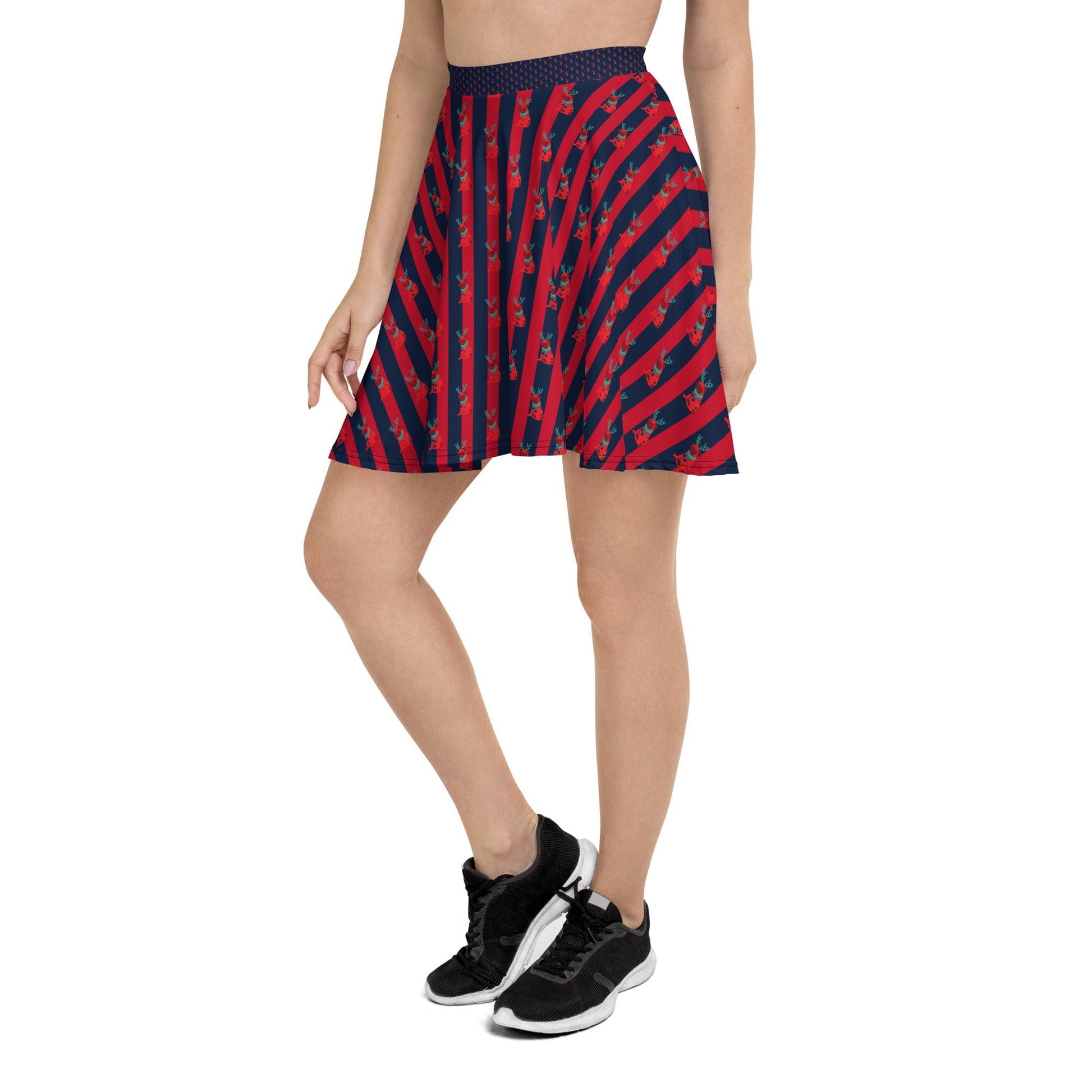 Women's skater skirt, Navy color skirt, Festive pattern skater skirt, Cut & sew sublimation skirt, skater skirt for summer and spring festivals - PratSN
