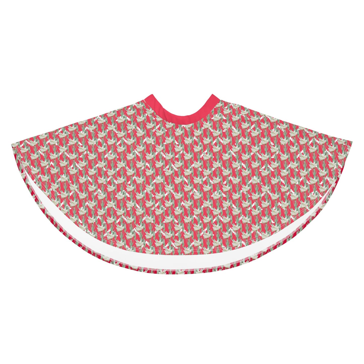 Women's skater skirt, Radical red color skirt, Festive and blooming pattern skater skirt, Cut & sew sublimation skirt, skater skirt for summer and spring - PratSN