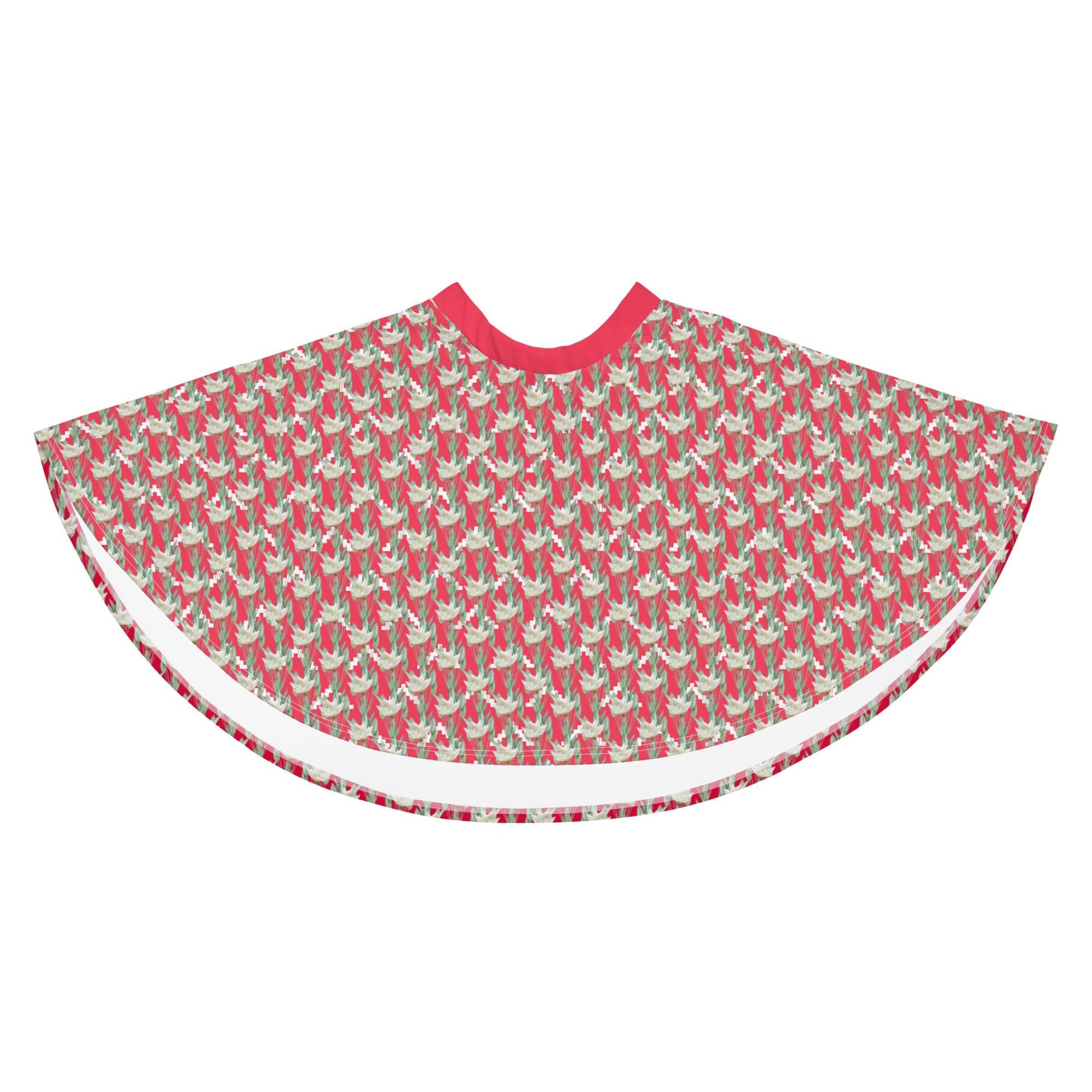 Women's skater skirt, Radical red color skirt, Festive and blooming pattern skater skirt, Cut & sew sublimation skirt, skater skirt for summer and spring - PratSN