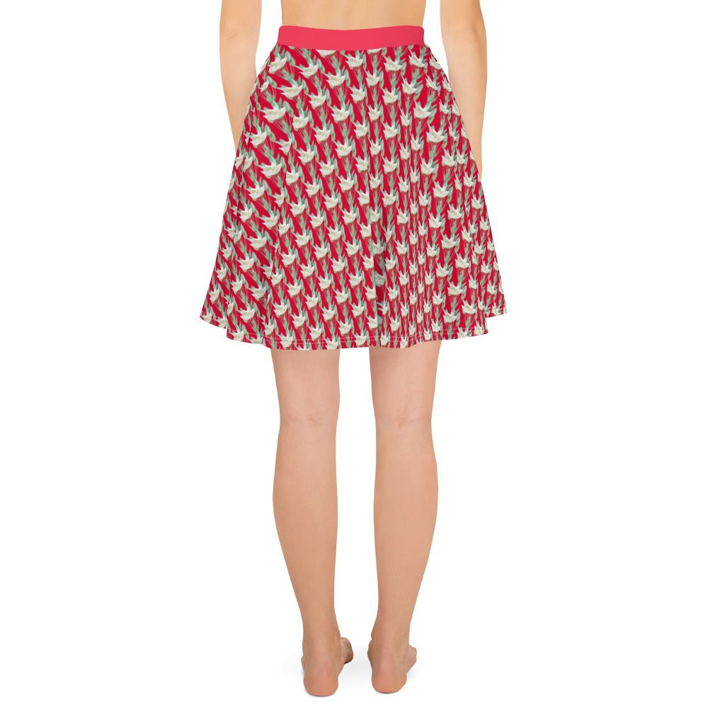 Women's skater skirt, Radical red color skirt, Festive and blooming pattern skater skirt, Cut & sew sublimation skirt, skater skirt for summer and spring - PratSN