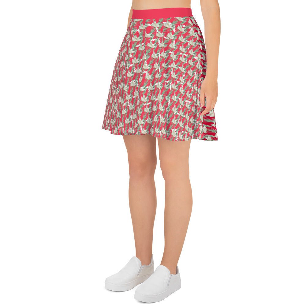 Women's skater skirt, Radical red color skirt, Festive and blooming pattern skater skirt, Cut & sew sublimation skirt, skater skirt for summer and spring - PratSN