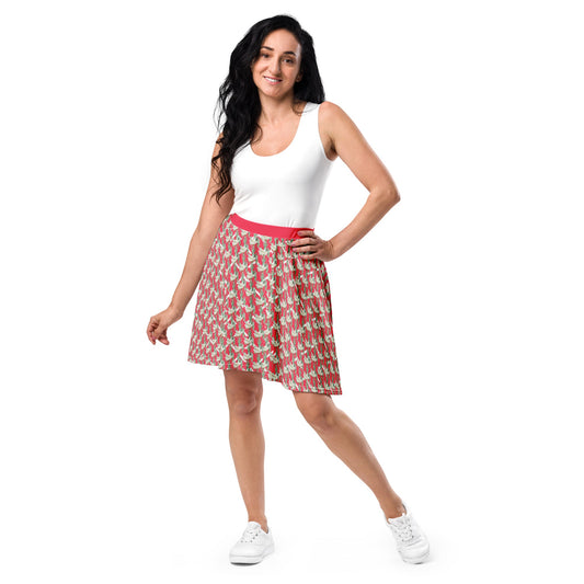 Women's skater skirt, Radical red color skirt, Festive and blooming pattern skater skirt, Cut & sew sublimation skirt, skater skirt for summer and spring - PratSN