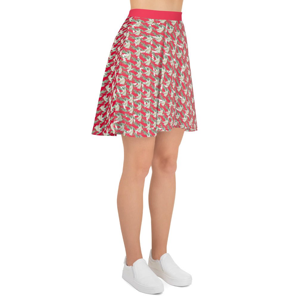 Women's skater skirt, Radical red color skirt, Festive and blooming pattern skater skirt, Cut & sew sublimation skirt, skater skirt for summer and spring - PratSN