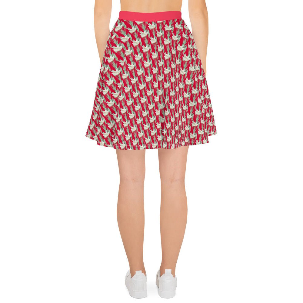 Women's skater skirt, Radical red color skirt, Festive and blooming pattern skater skirt, Cut & sew sublimation skirt, skater skirt for summer and spring - PratSN
