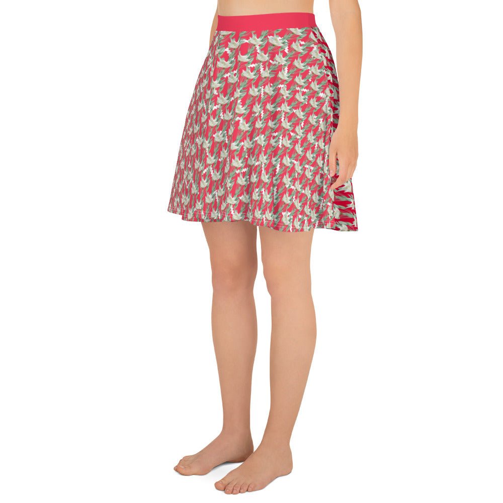 Women's skater skirt, Radical red color skirt, Festive and blooming pattern skater skirt, Cut & sew sublimation skirt, skater skirt for summer and spring - PratSN