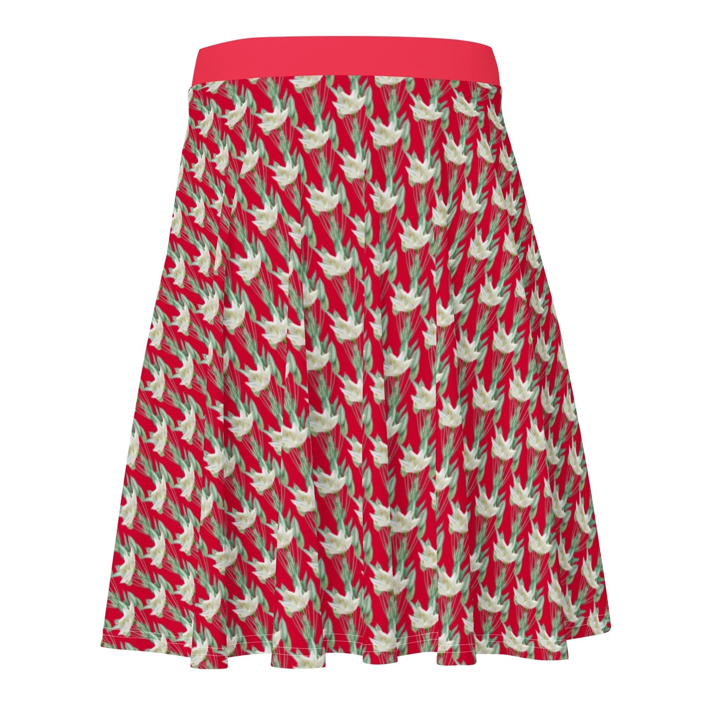 Women's skater skirt, Radical red color skirt, Festive and blooming pattern skater skirt, Cut & sew sublimation skirt, skater skirt for summer and spring - PratSN