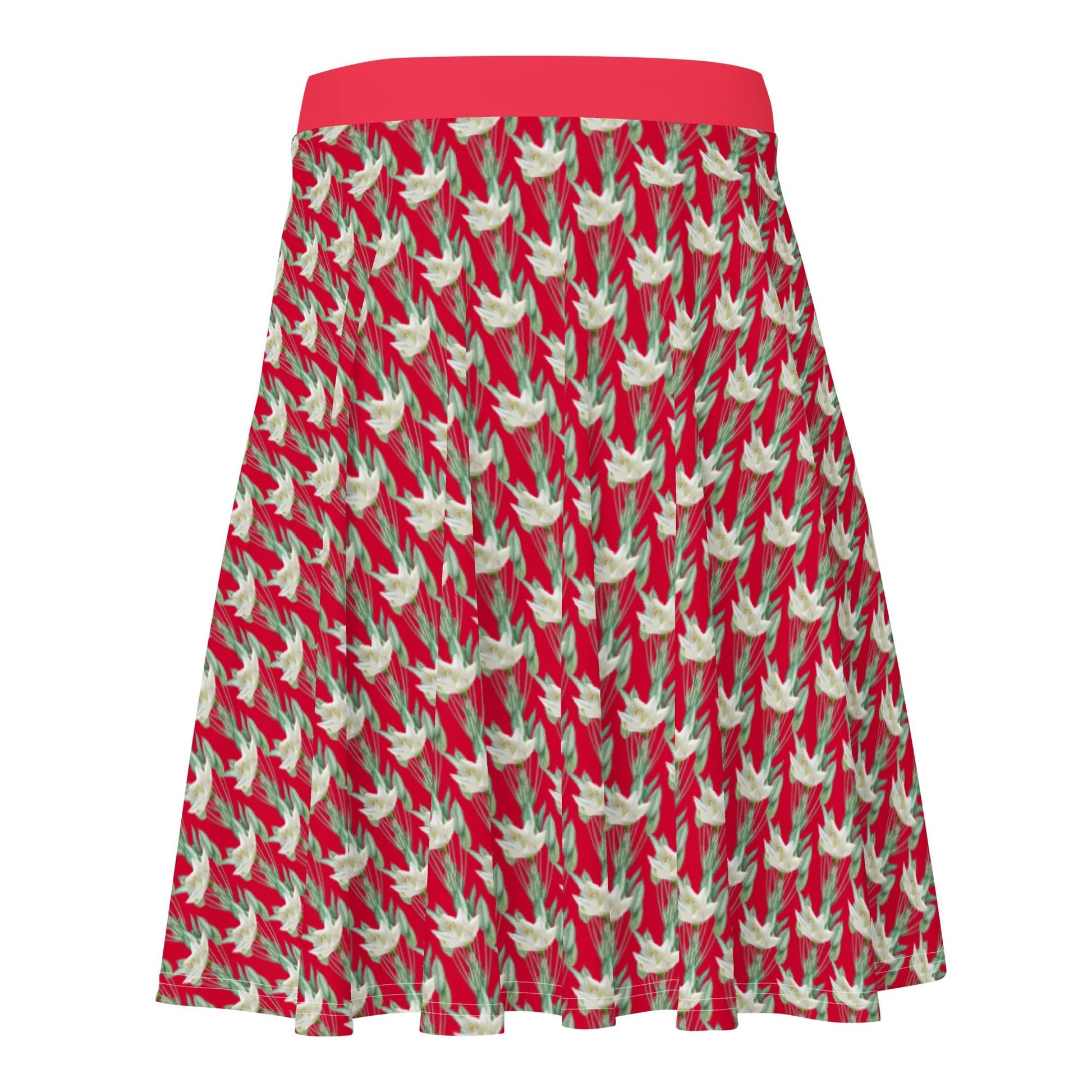Women's skater skirt, Radical red color skirt, Festive and blooming pattern skater skirt, Cut & sew sublimation skirt, skater skirt for summer and spring - PratSN