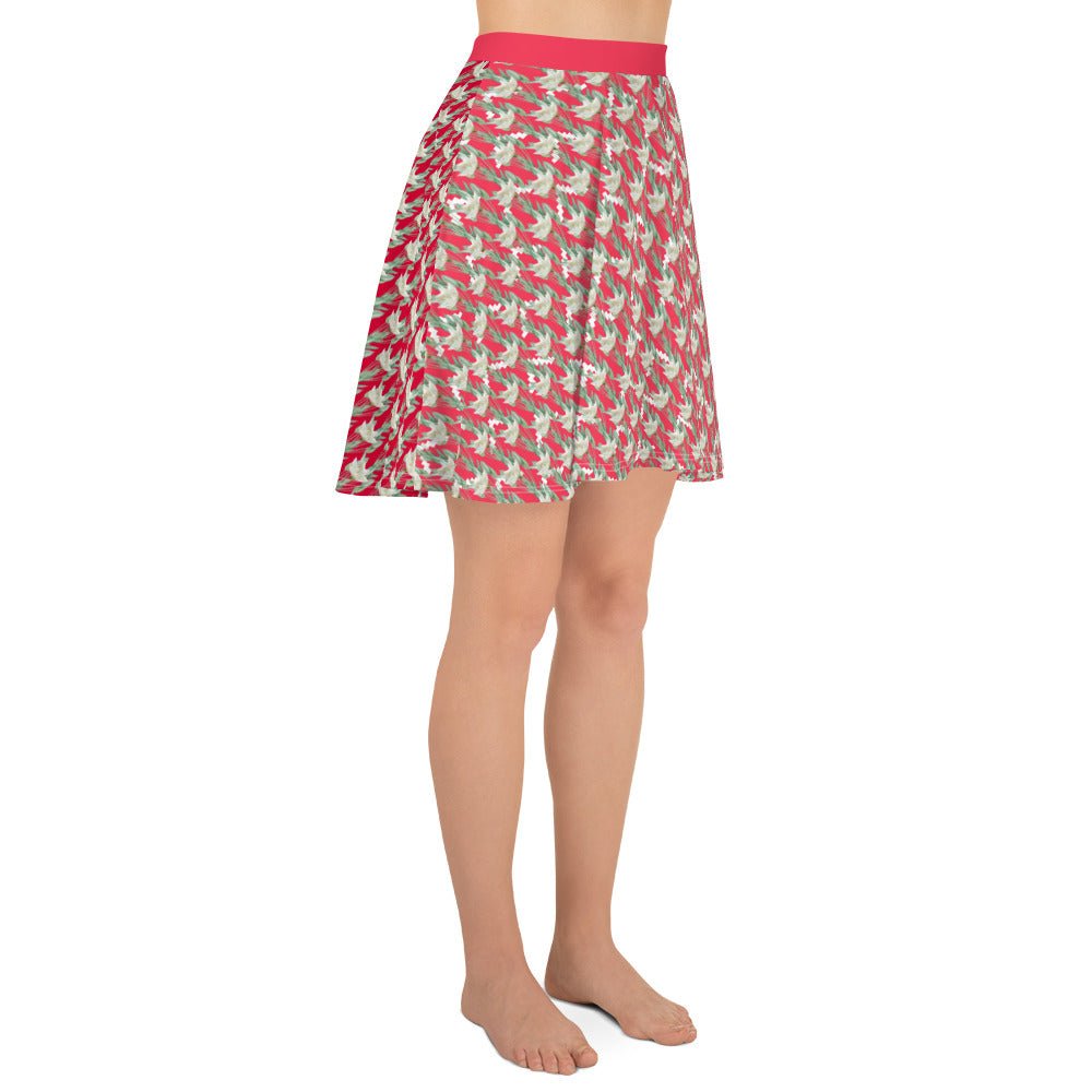 Women's skater skirt, Radical red color skirt, Festive and blooming pattern skater skirt, Cut & sew sublimation skirt, skater skirt for summer and spring - PratSN