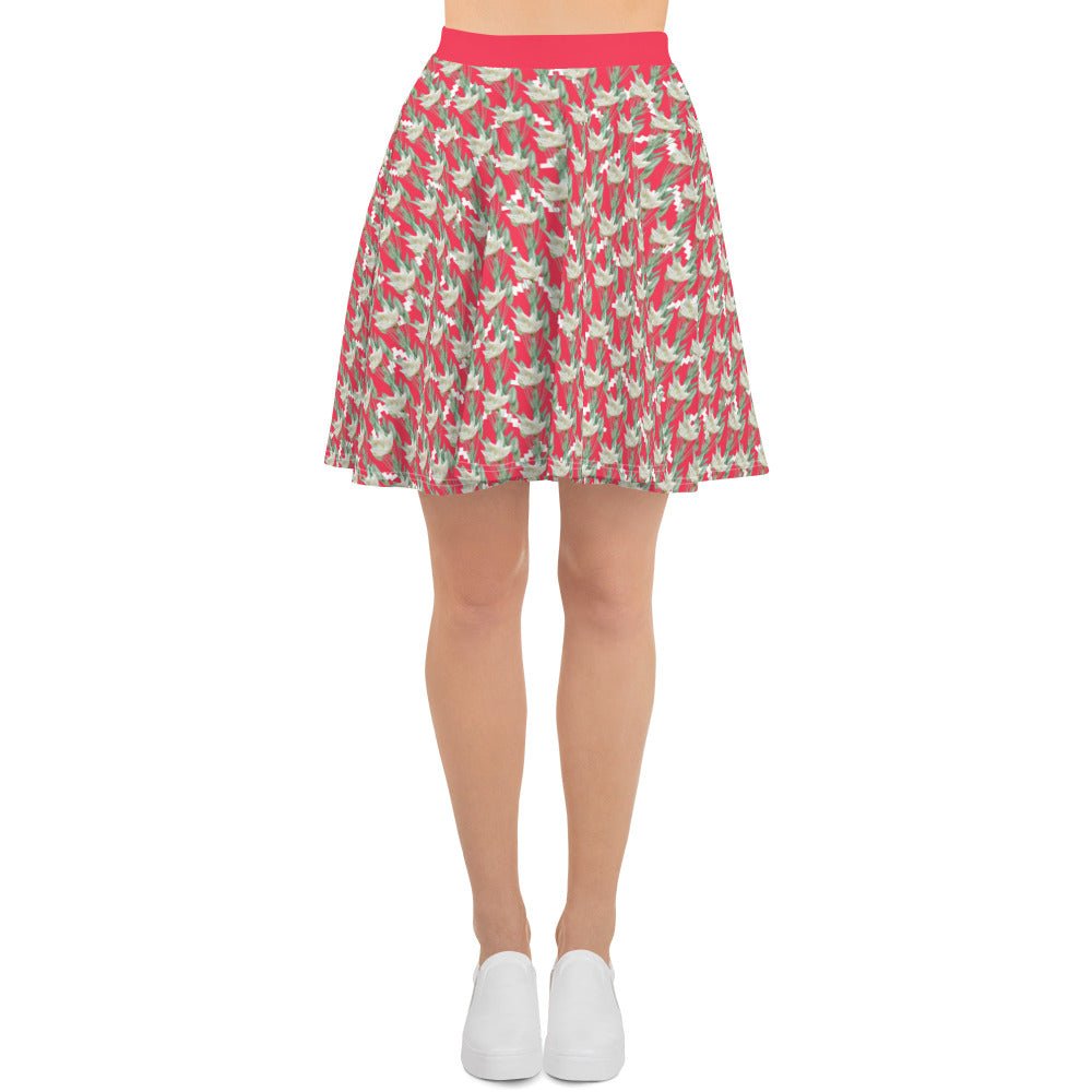 Women's skater skirt, Radical red color skirt, Festive and blooming pattern skater skirt, Cut & sew sublimation skirt, skater skirt for summer and spring - PratSN