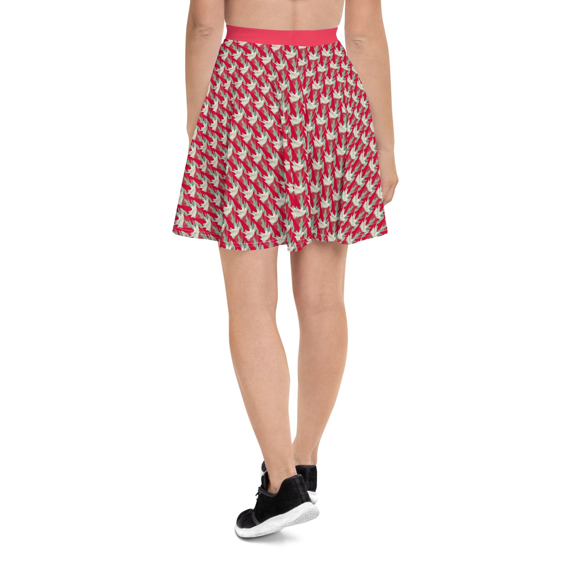 Women's skater skirt, Radical red color skirt, Festive and blooming pattern skater skirt, Cut & sew sublimation skirt, skater skirt for summer and spring - PratSN