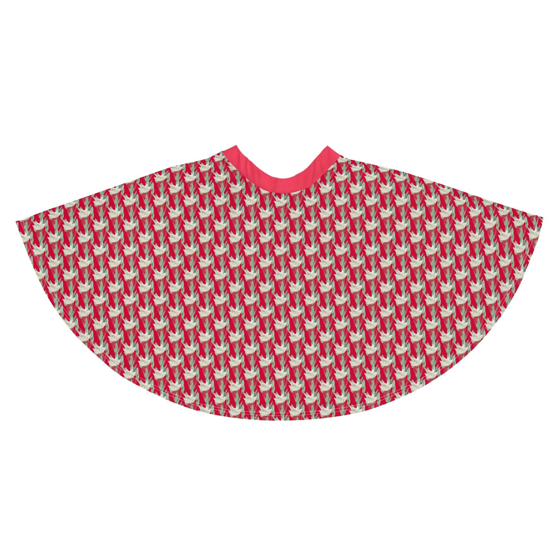 Women's skater skirt, Radical red color skirt, Festive and blooming pattern skater skirt, Cut & sew sublimation skirt, skater skirt for summer and spring - PratSN