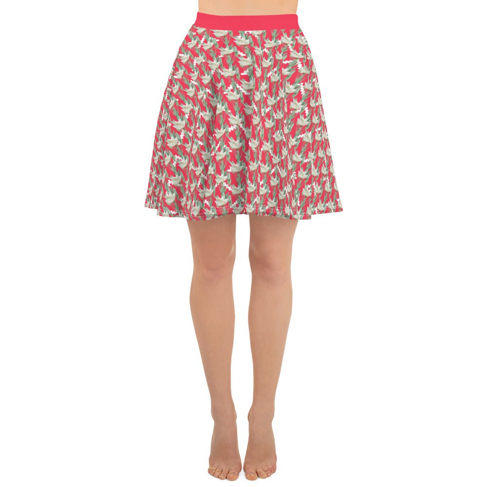 Women's skater skirt, Radical red color skirt, Festive and blooming pattern skater skirt, Cut & sew sublimation skirt, skater skirt for summer and spring - PratSN