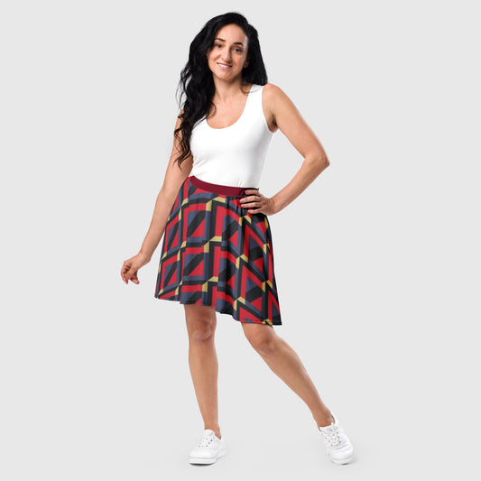 Women's skater skirt, red gray and amber skirt, multicolor skirt, Geometric pattern skater dress, skater skirt for summer and spring - PratSN