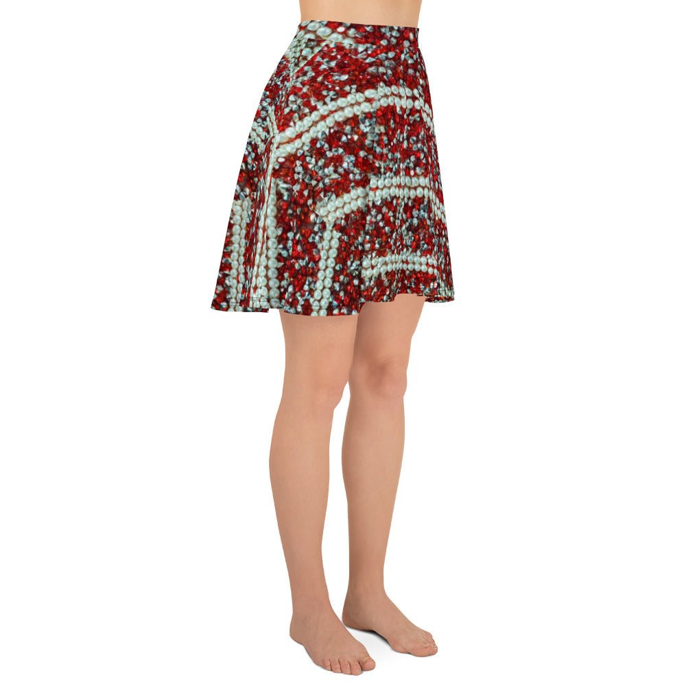 Women's Skater Skirt, Rhinestone Print Red White Mini Skirt, Cut & sew sublimation skirt, skater skirt for summer and spring - PratSN