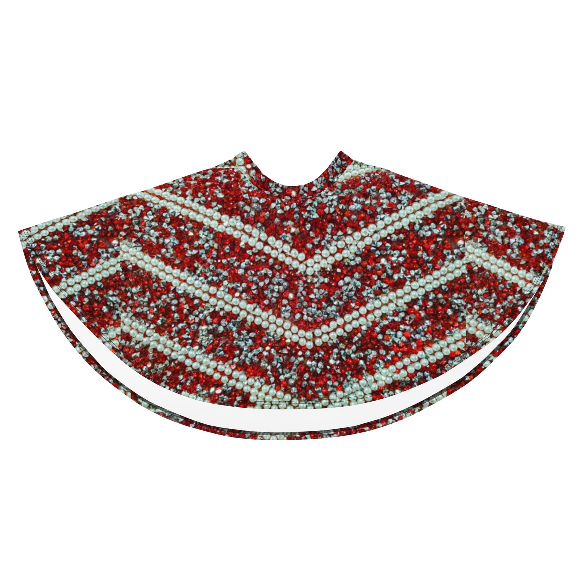Women's Skater Skirt, Rhinestone Print Red White Mini Skirt, Cut & sew sublimation skirt, skater skirt for summer and spring - PratSN