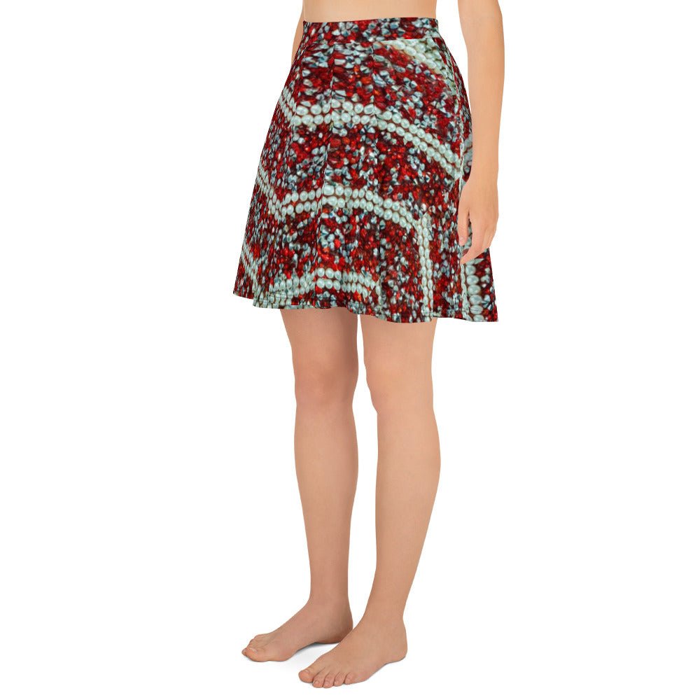 Women's Skater Skirt, Rhinestone Print Red White Mini Skirt, Cut & sew sublimation skirt, skater skirt for summer and spring - PratSN