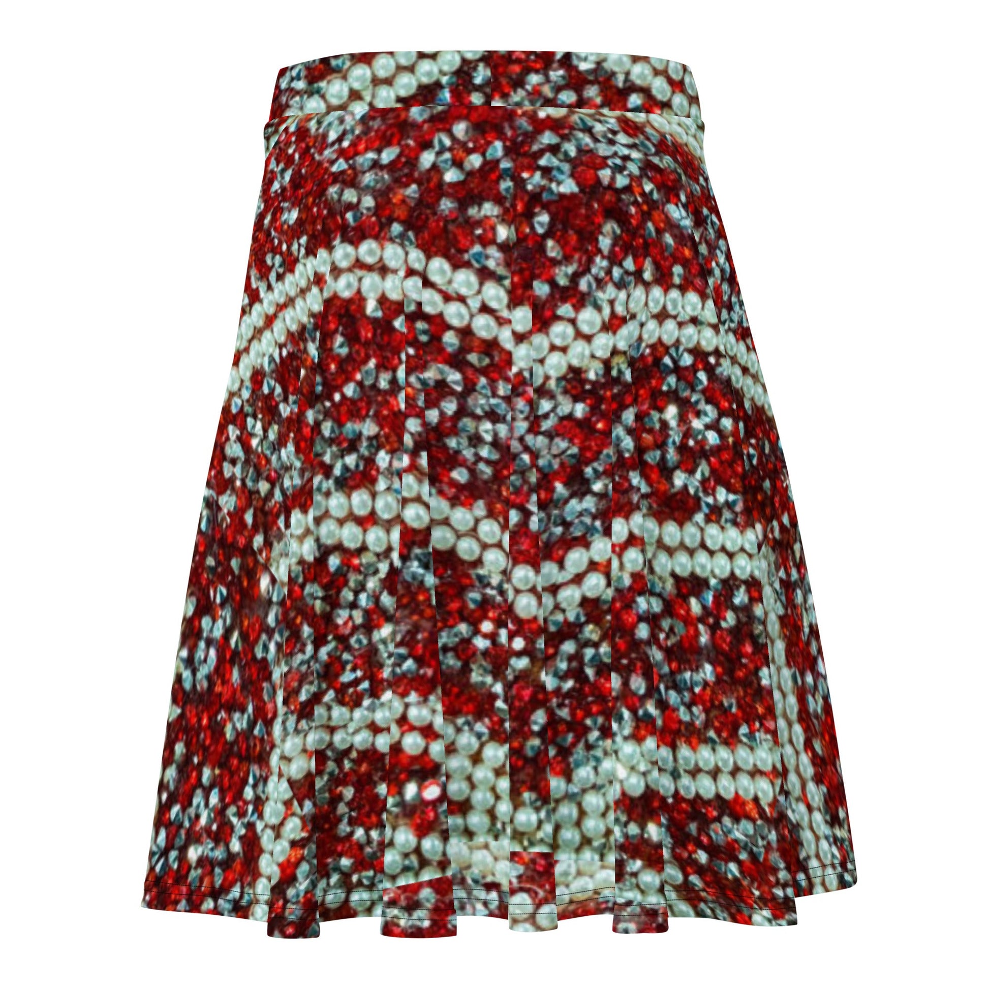 Women's Skater Skirt, Rhinestone Print Red White Mini Skirt, Cut & sew sublimation skirt, skater skirt for summer and spring - PratSN