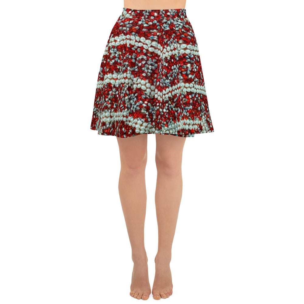 Women's Skater Skirt, Rhinestone Print Red White Mini Skirt, Cut & sew sublimation skirt, skater skirt for summer and spring - PratSN