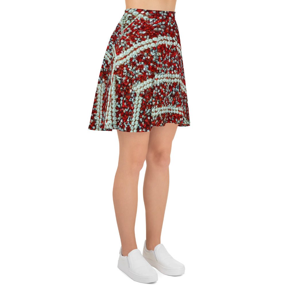 Women's Skater Skirt, Rhinestone Print Red White Mini Skirt, Cut & sew sublimation skirt, skater skirt for summer and spring - PratSN