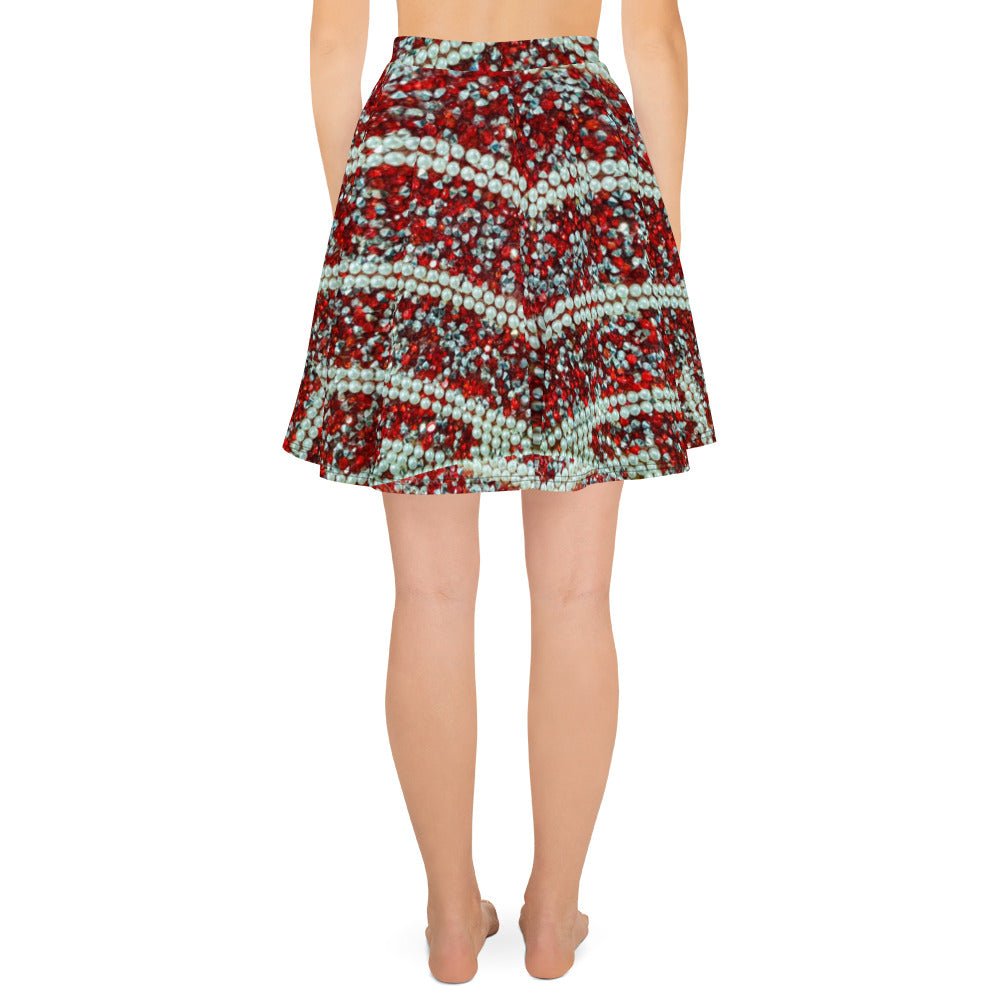 Women's Skater Skirt, Rhinestone Print Red White Mini Skirt, Cut & sew sublimation skirt, skater skirt for summer and spring - PratSN