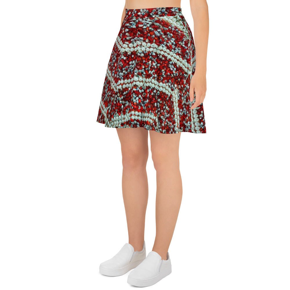 Women's Skater Skirt, Rhinestone Print Red White Mini Skirt, Cut & sew sublimation skirt, skater skirt for summer and spring - PratSN