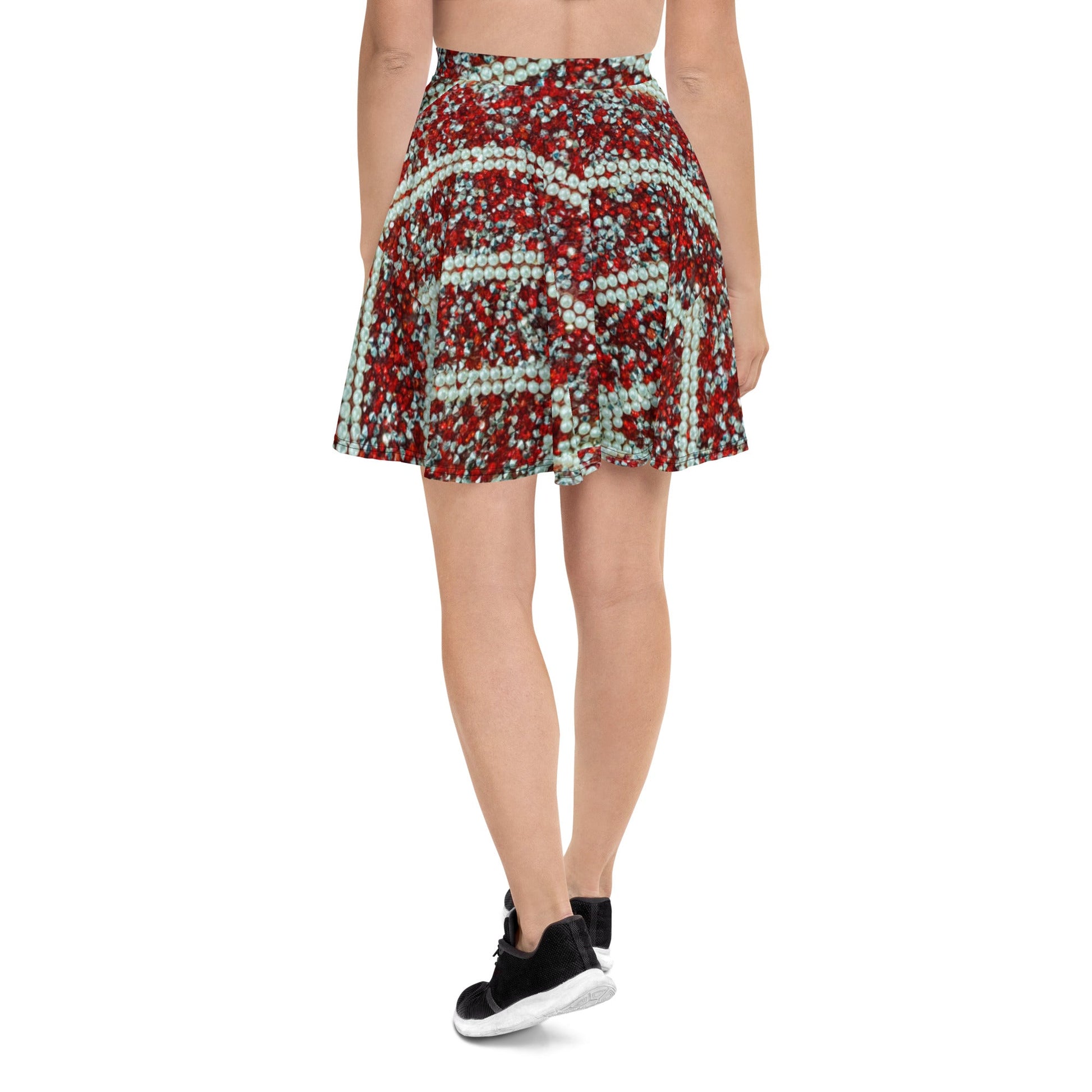 Women's Skater Skirt, Rhinestone Print Red White Mini Skirt, Cut & sew sublimation skirt, skater skirt for summer and spring - PratSN