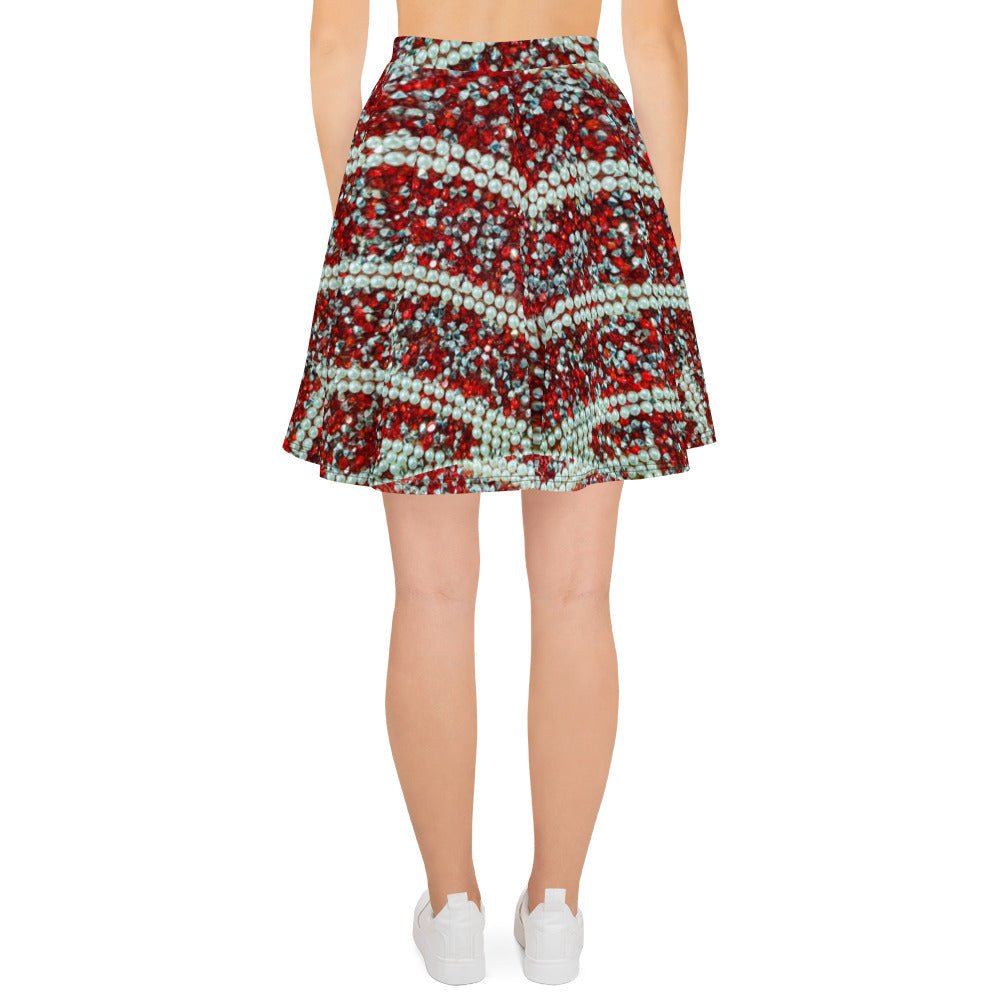 Women's Skater Skirt, Rhinestone Print Red White Mini Skirt, Cut & sew sublimation skirt, skater skirt for summer and spring - PratSN