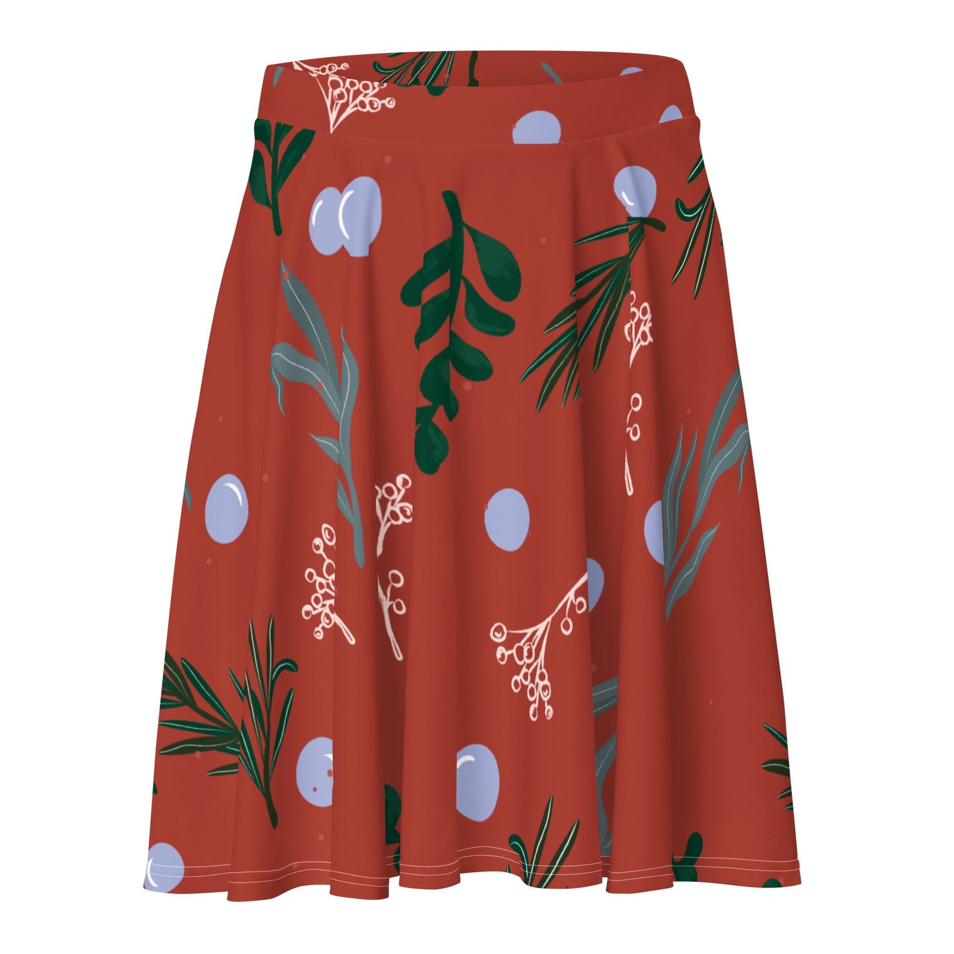 Women's skater skirt, Rust color skirt, Leaf pattern skater skirt, Cut & sew sublimation skirt, skater skirt for summer and spring - PratSN