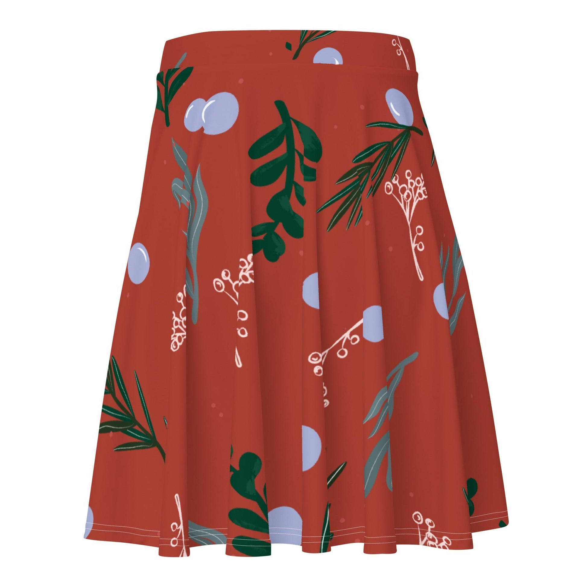 Women's skater skirt, Rust color skirt, Leaf pattern skater skirt, Cut & sew sublimation skirt, skater skirt for summer and spring - PratSN