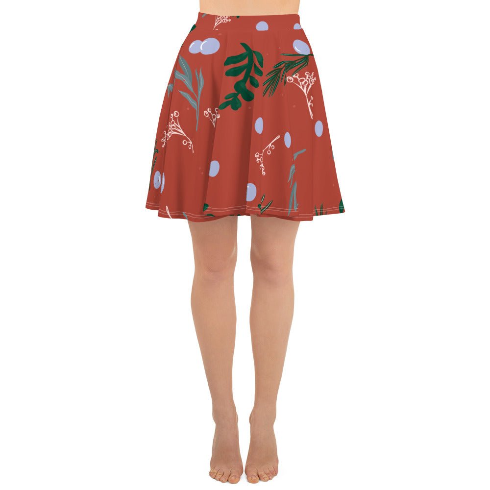Women's skater skirt, Rust color skirt, Leaf pattern skater skirt, Cut & sew sublimation skirt, skater skirt for summer and spring - PratSN