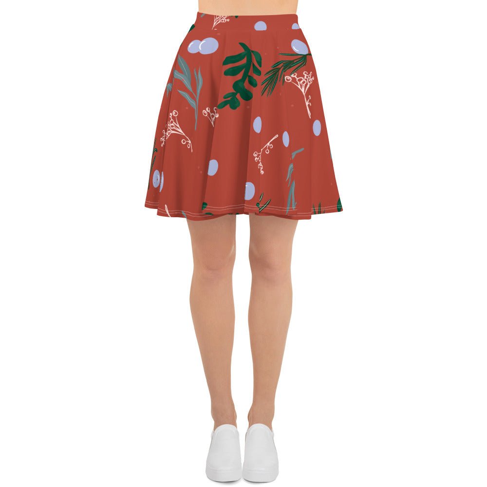 Women's skater skirt, Rust color skirt, Leaf pattern skater skirt, Cut & sew sublimation skirt, skater skirt for summer and spring - PratSN