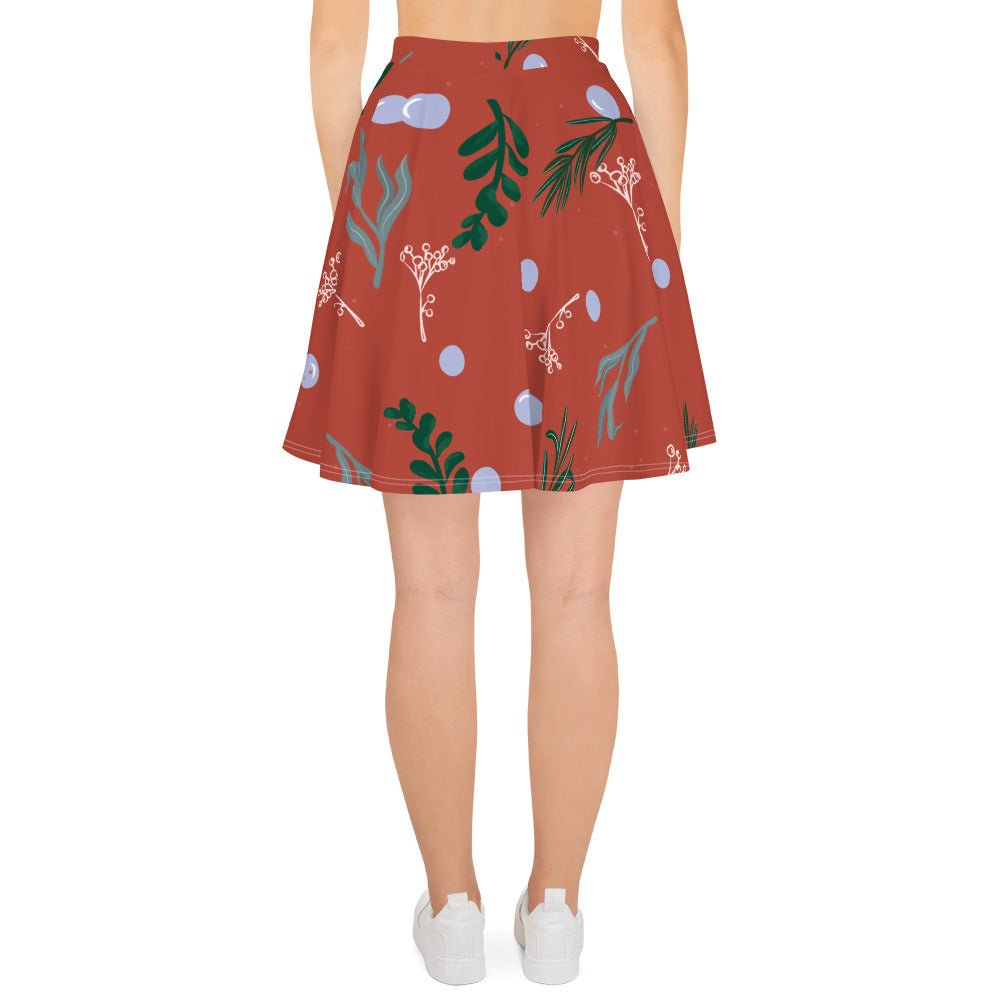 Women's skater skirt, Rust color skirt, Leaf pattern skater skirt, Cut & sew sublimation skirt, skater skirt for summer and spring - PratSN
